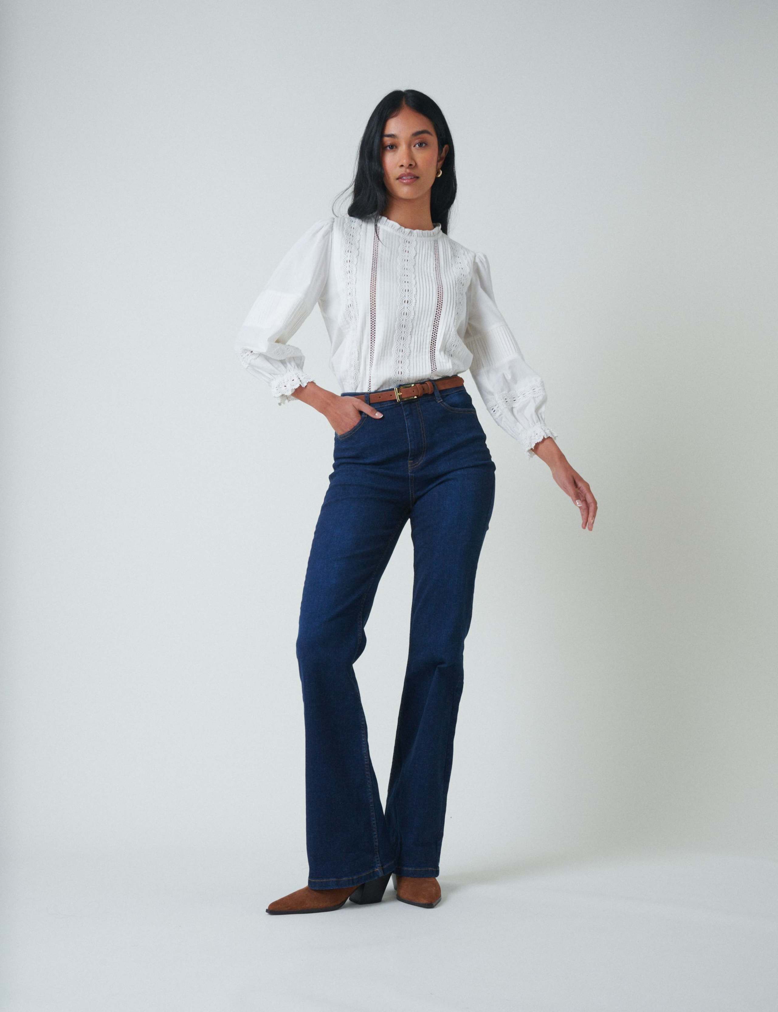 Pure Cotton Frill Neck Lace Insert Blouse 5 of 5