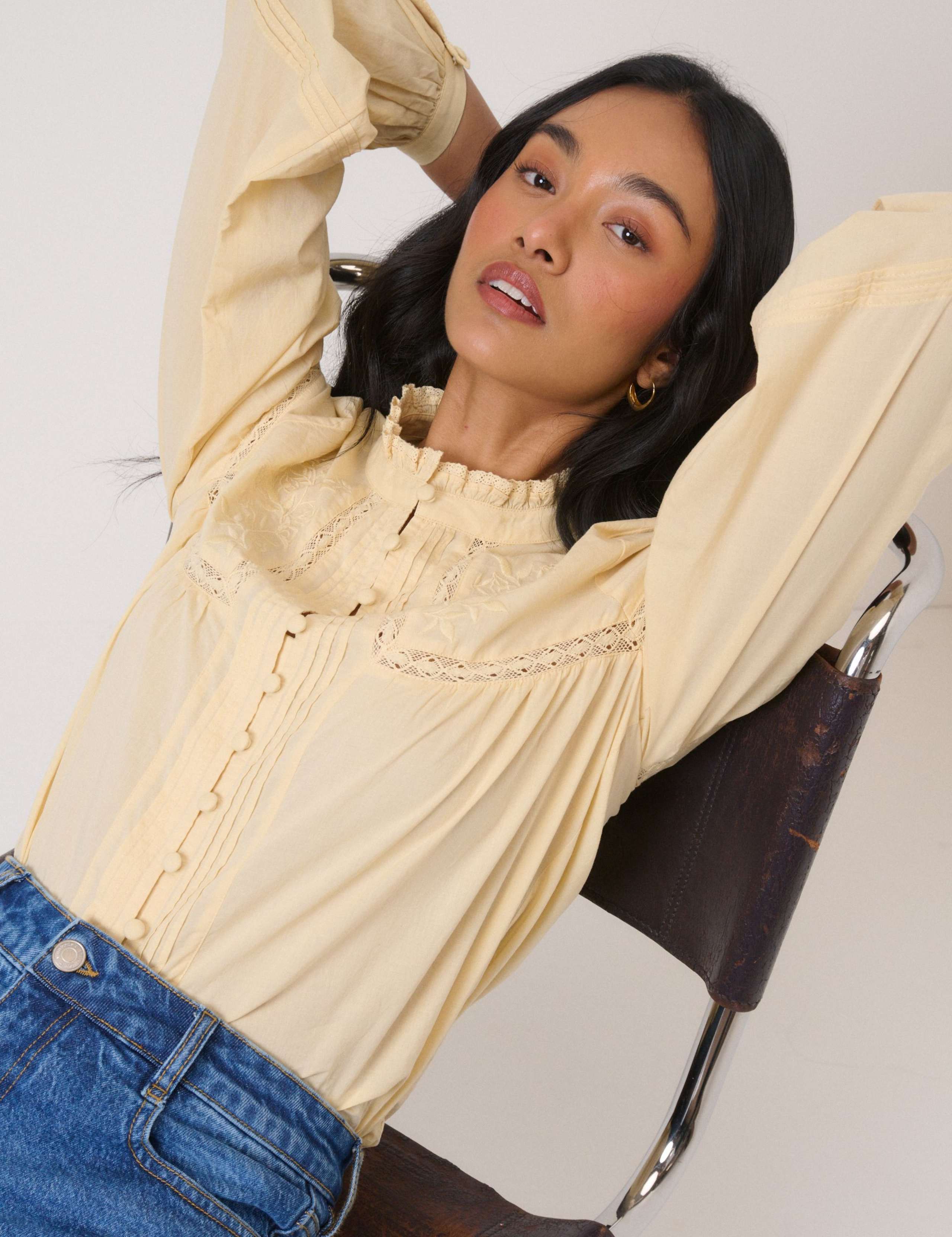 Pure Cotton Embroidered High Neck Blouse 1 of 5