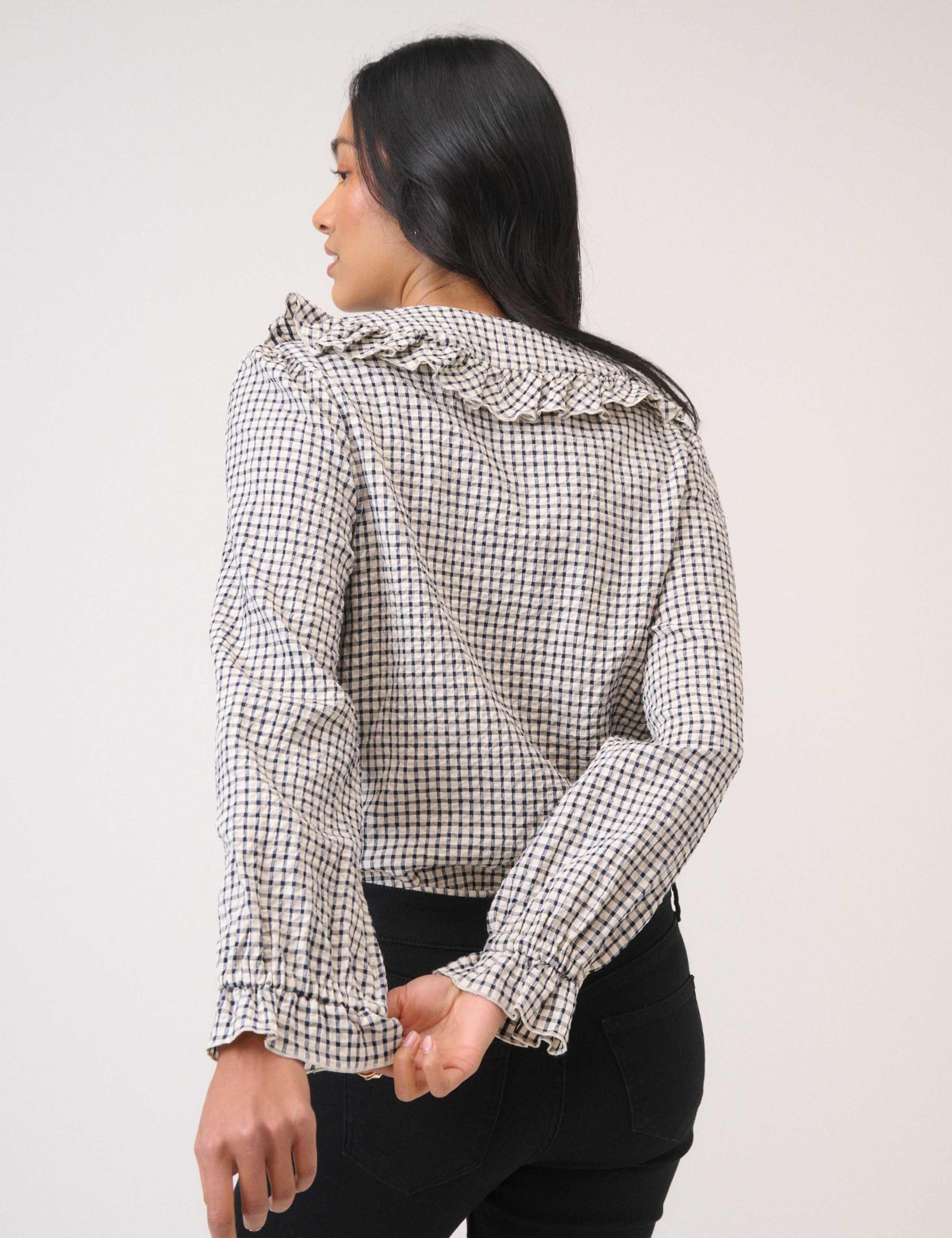 Checked Collared Ruffle Blouse 3 of 4