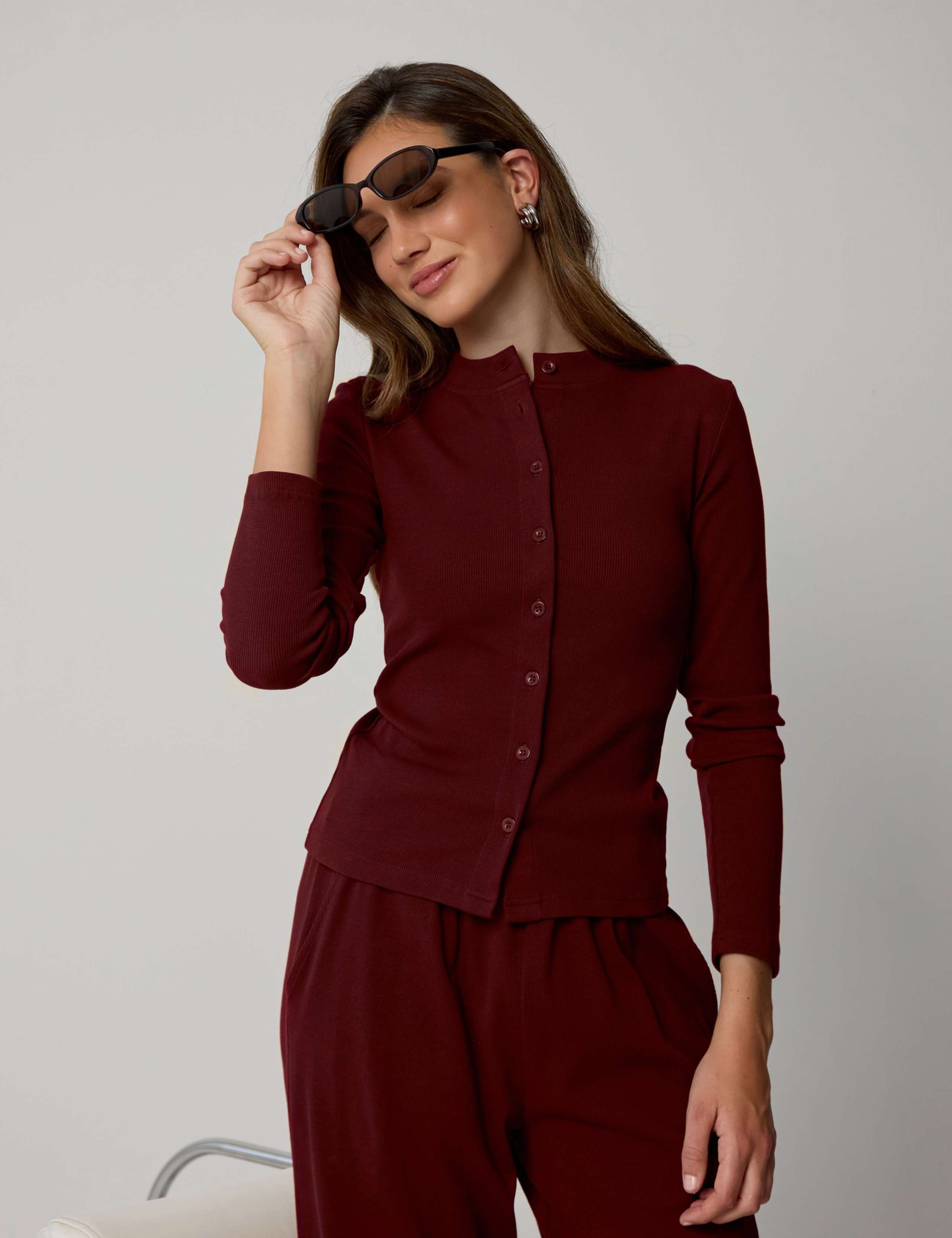 Cotton Rich Ribbed Crew Neck Fitted Cardigan 5 of 6