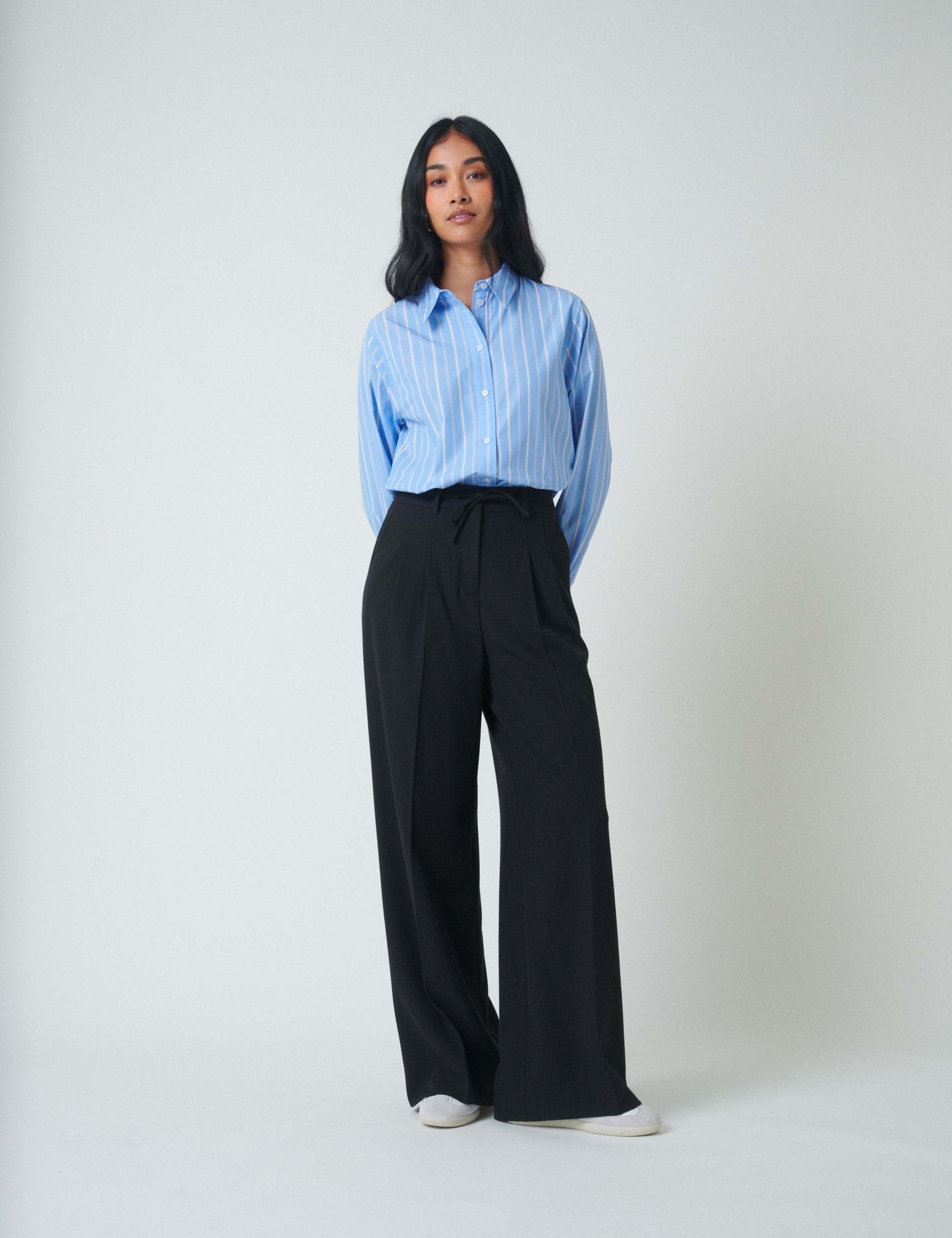 Pure Cotton Striped Relaxed Tie Neck Shirt 2 of 5