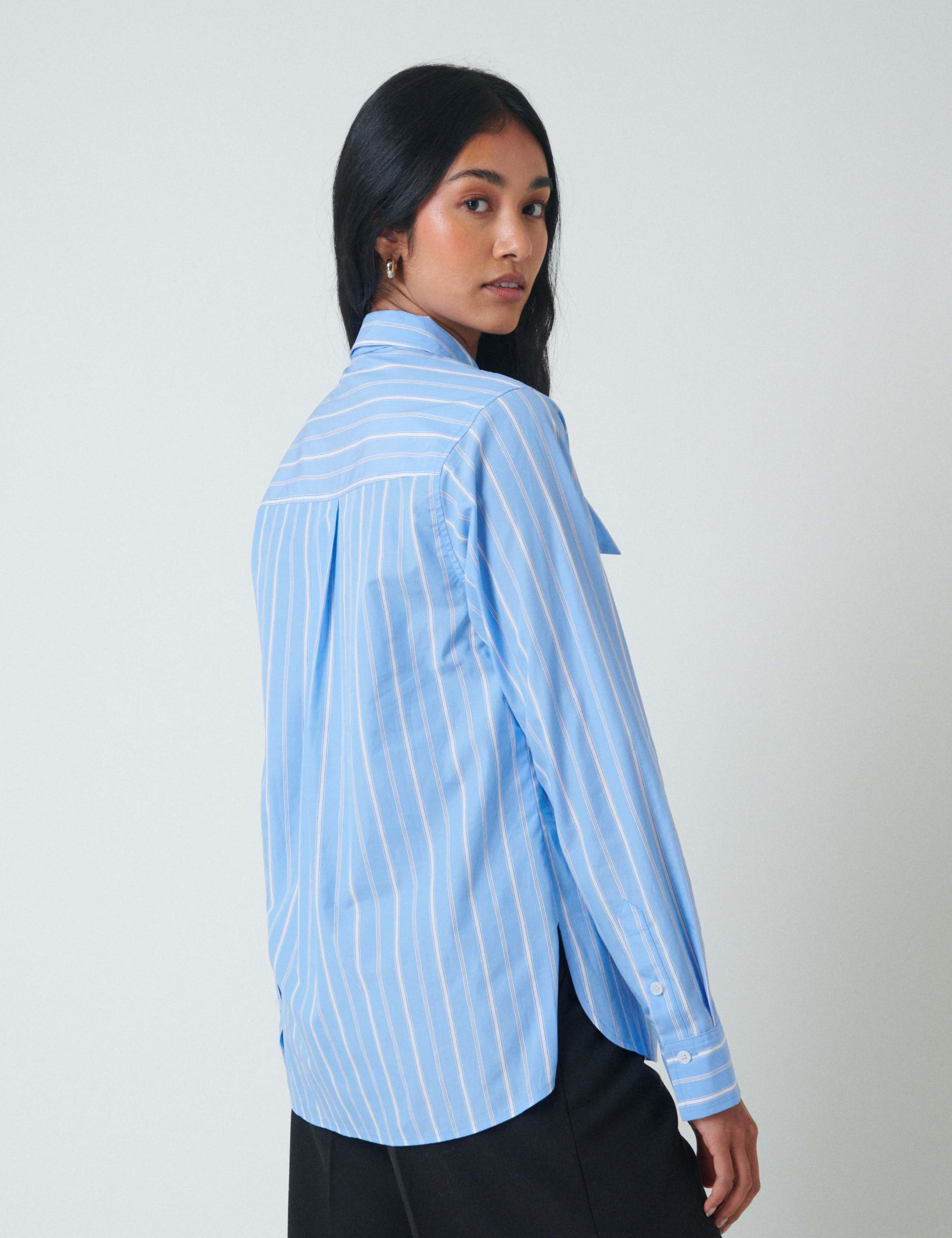 Pure Cotton Striped Relaxed Tie Neck Shirt 3 of 5