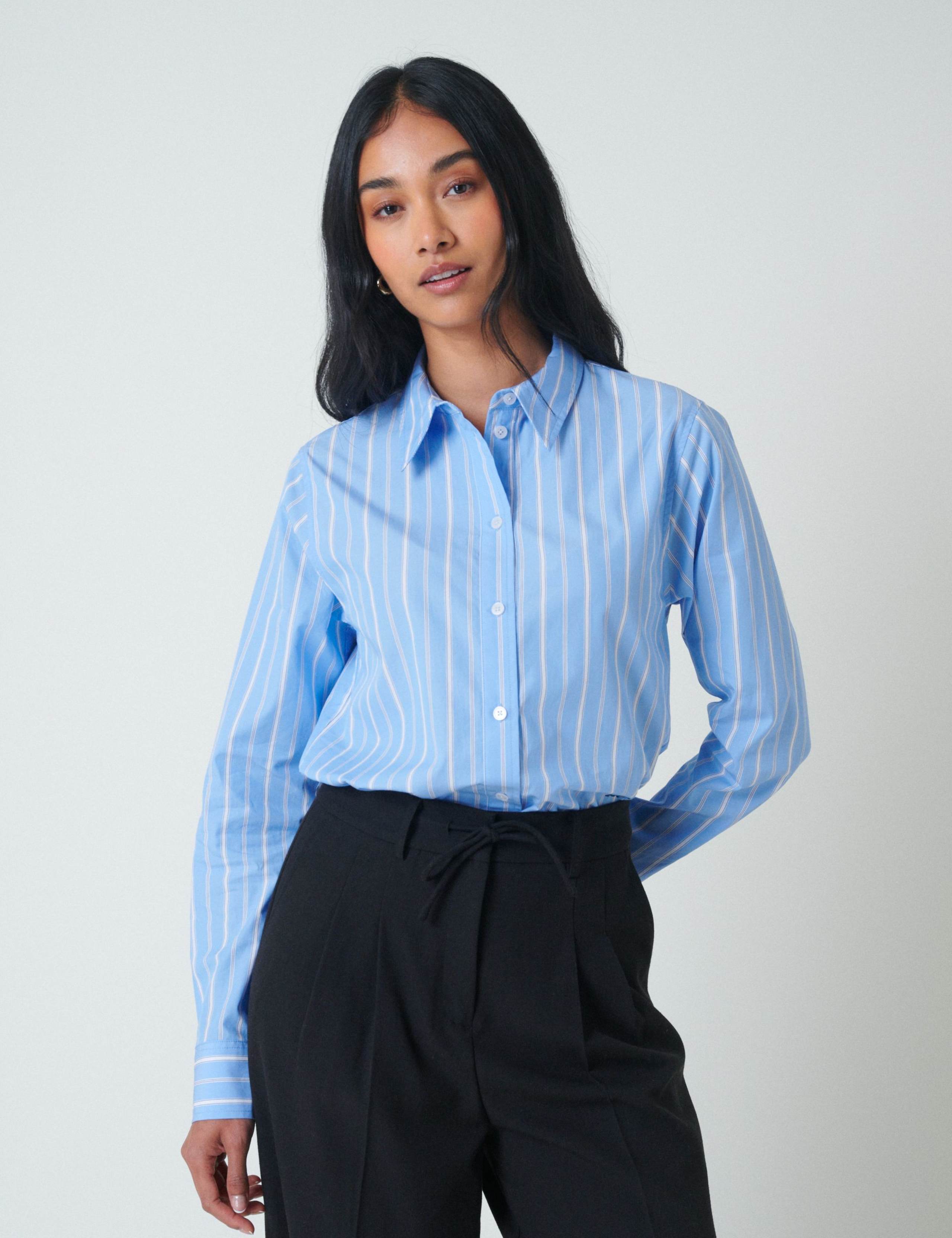 Pure Cotton Striped Relaxed Tie Neck Shirt 4 of 5