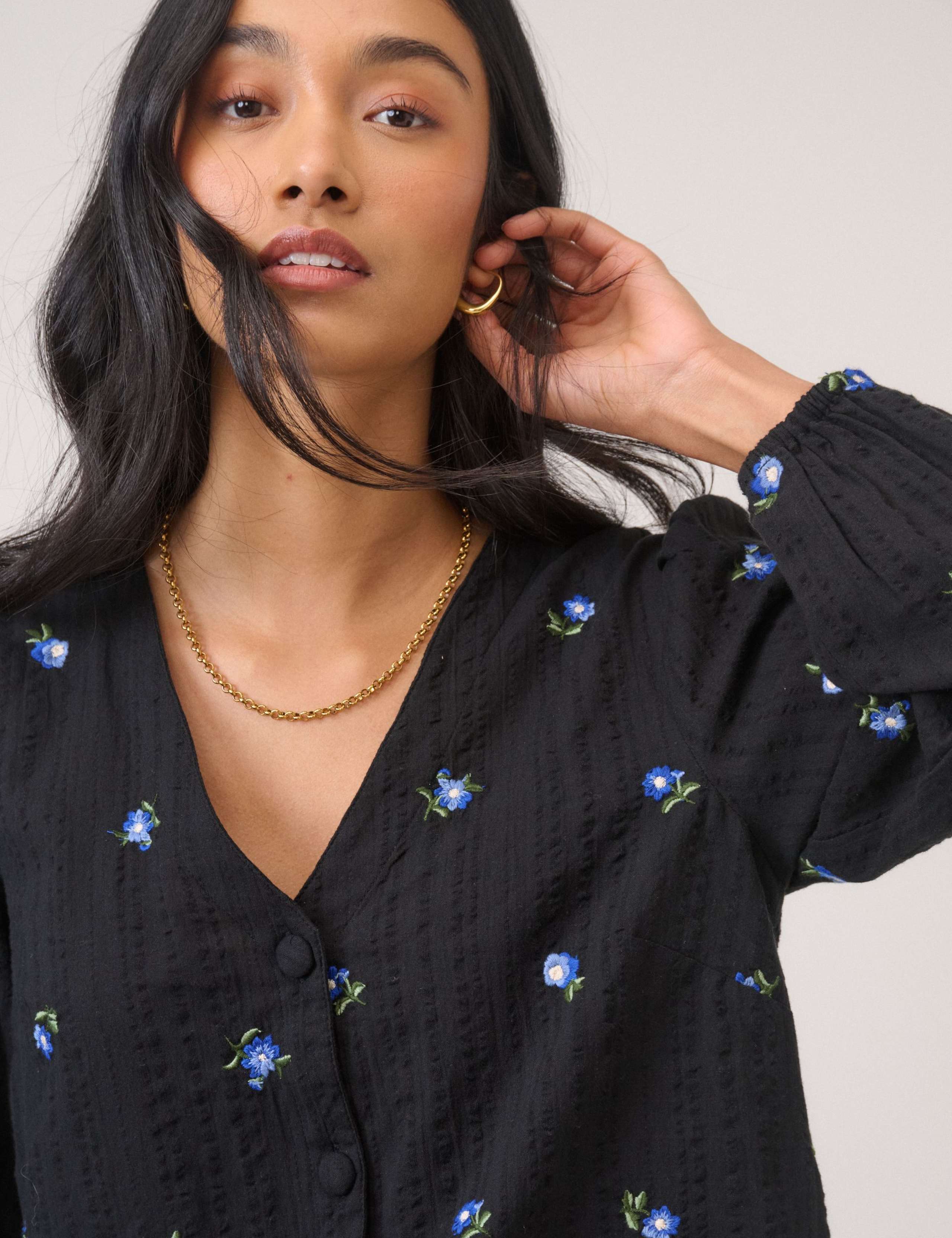 Pure Cotton Embroidered V-Neck Blouse 2 of 5