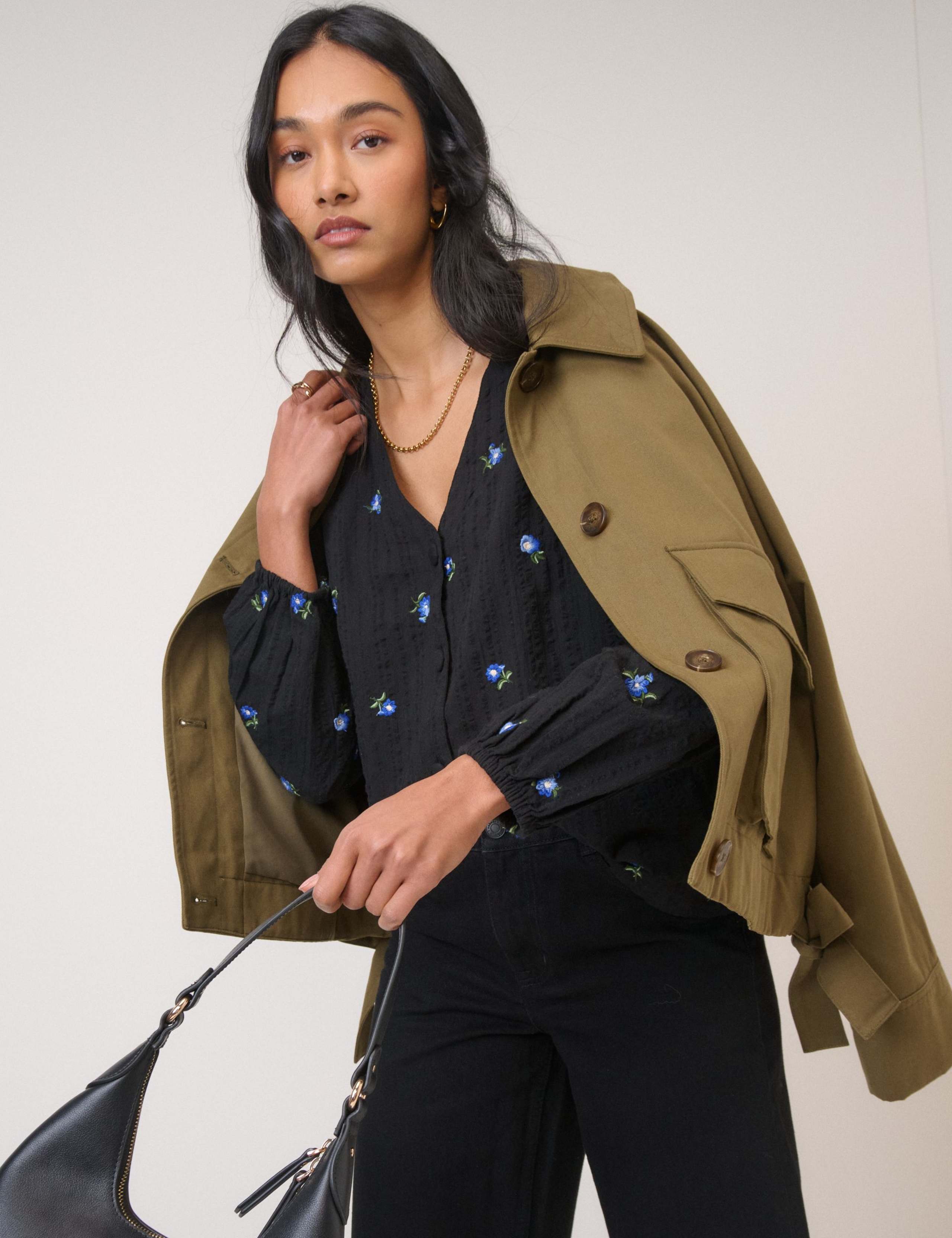 Pure Cotton Embroidered V-Neck Blouse 4 of 5