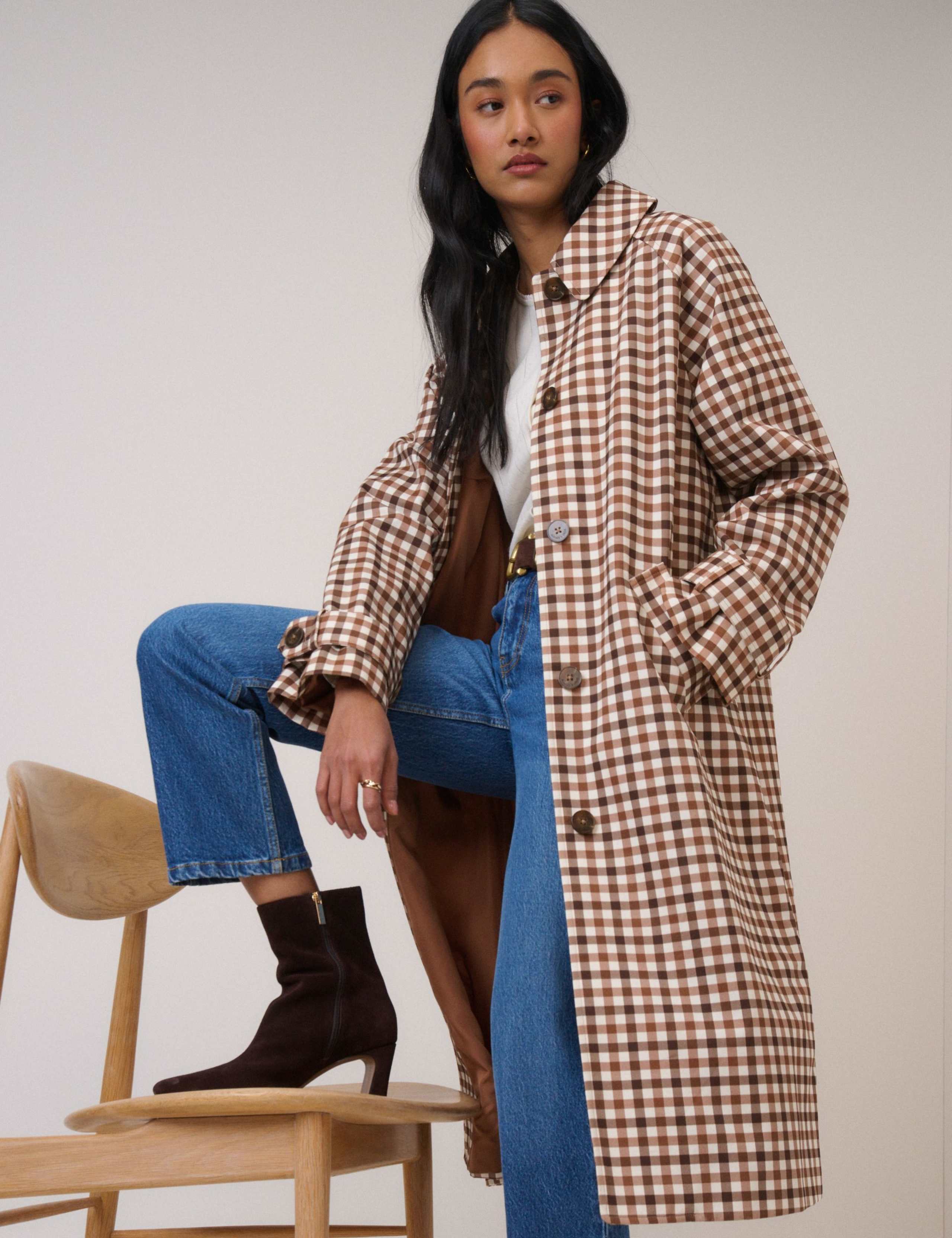 Pure Cotton Gingham Longline Car Coat 1 of 5