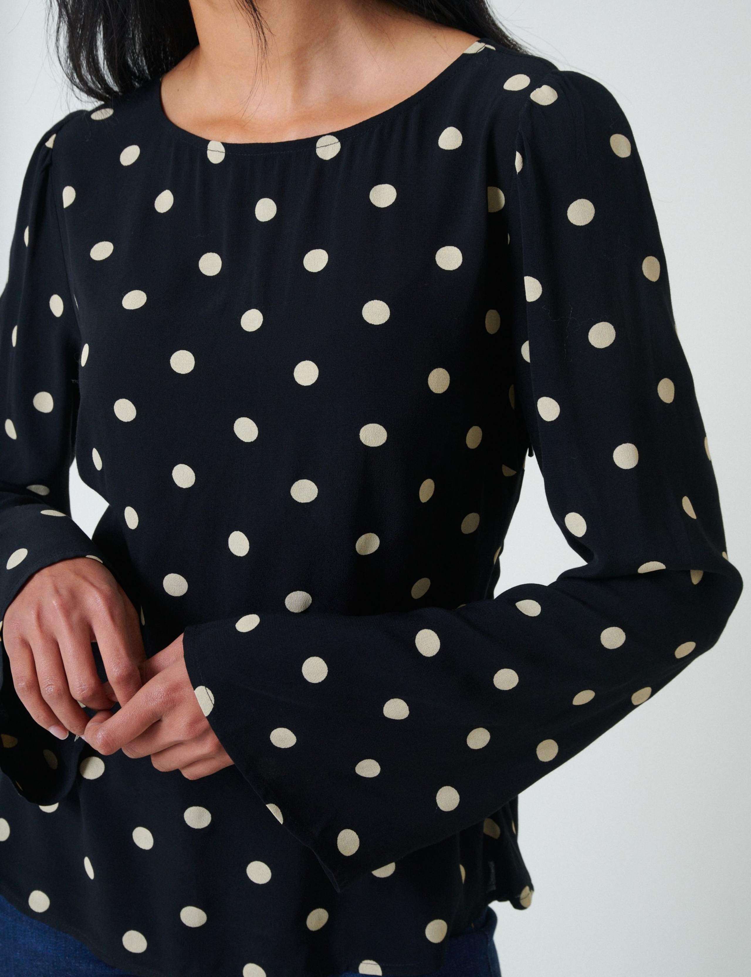 Polka Dot Round Neck Flute Sleeve Blouse 5 of 5