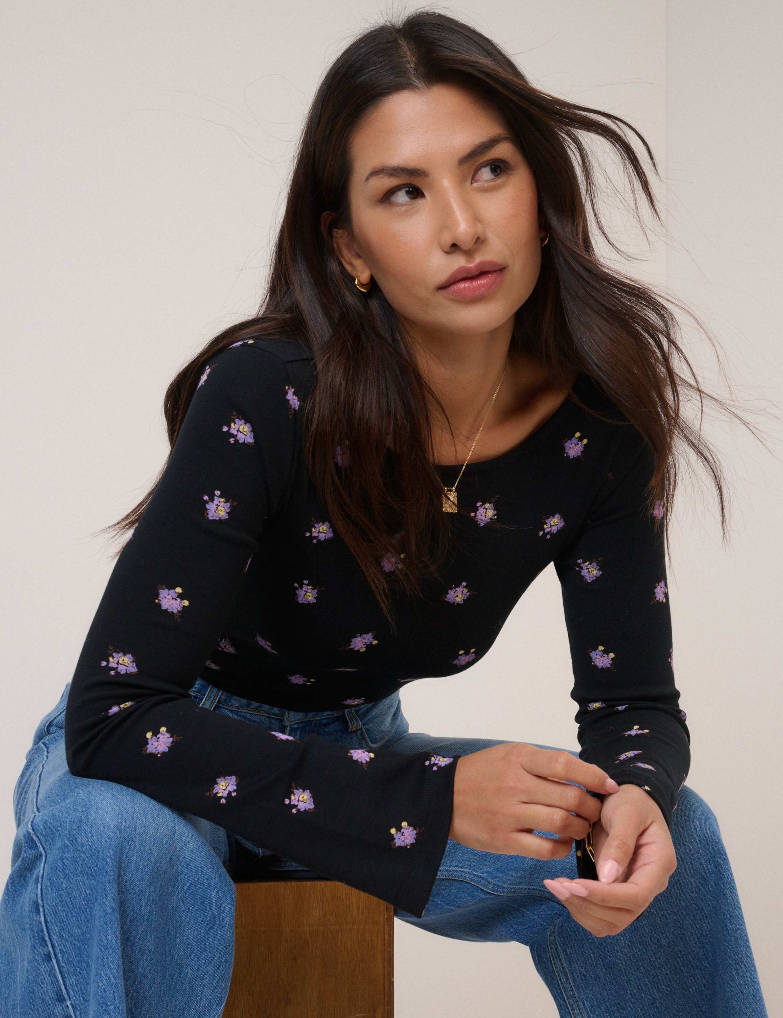 Jersey Ribbed Floral Scoop Back Fitted Top 5 of 5