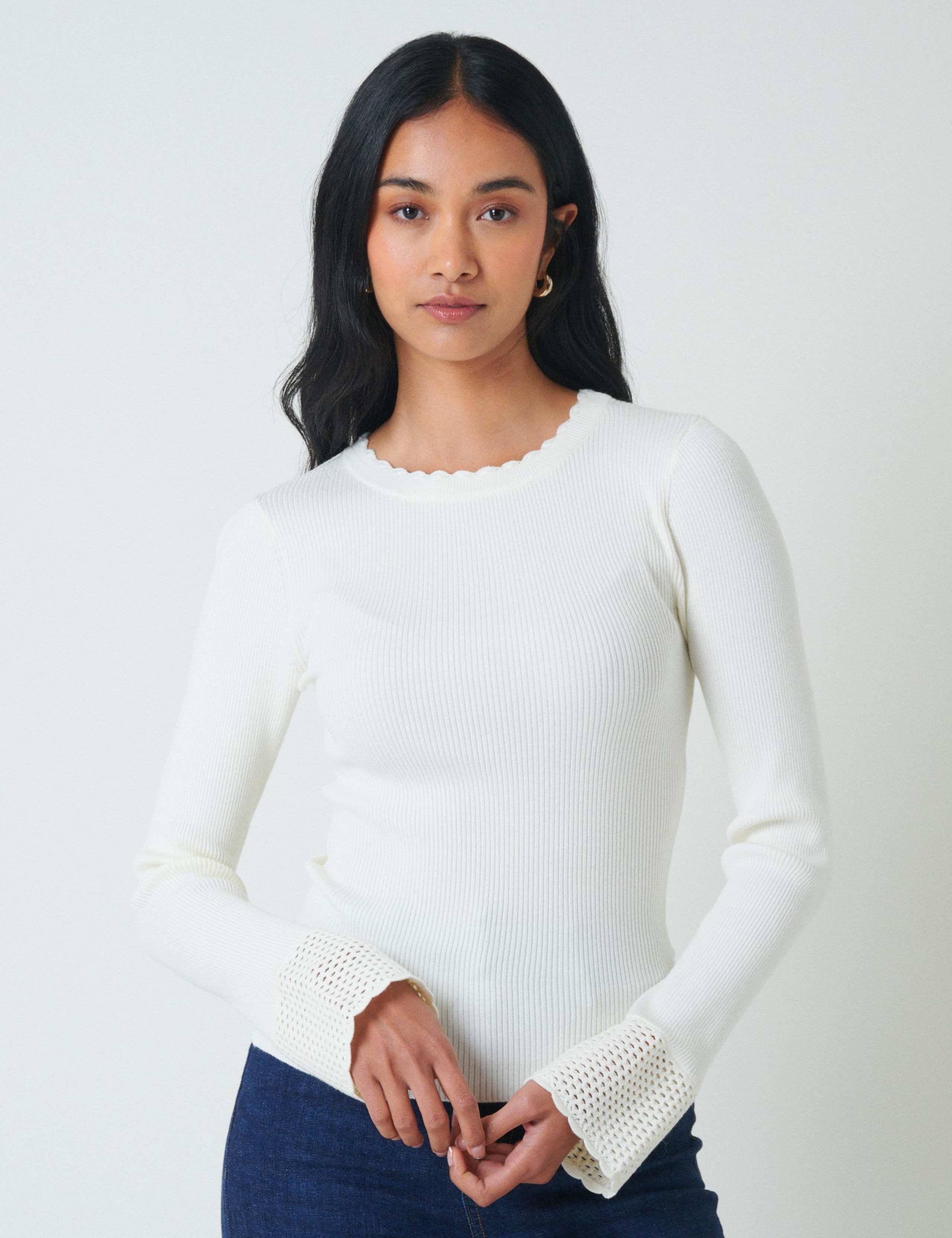 Ribbed Openwork Knit Cuff Top 1 of 5