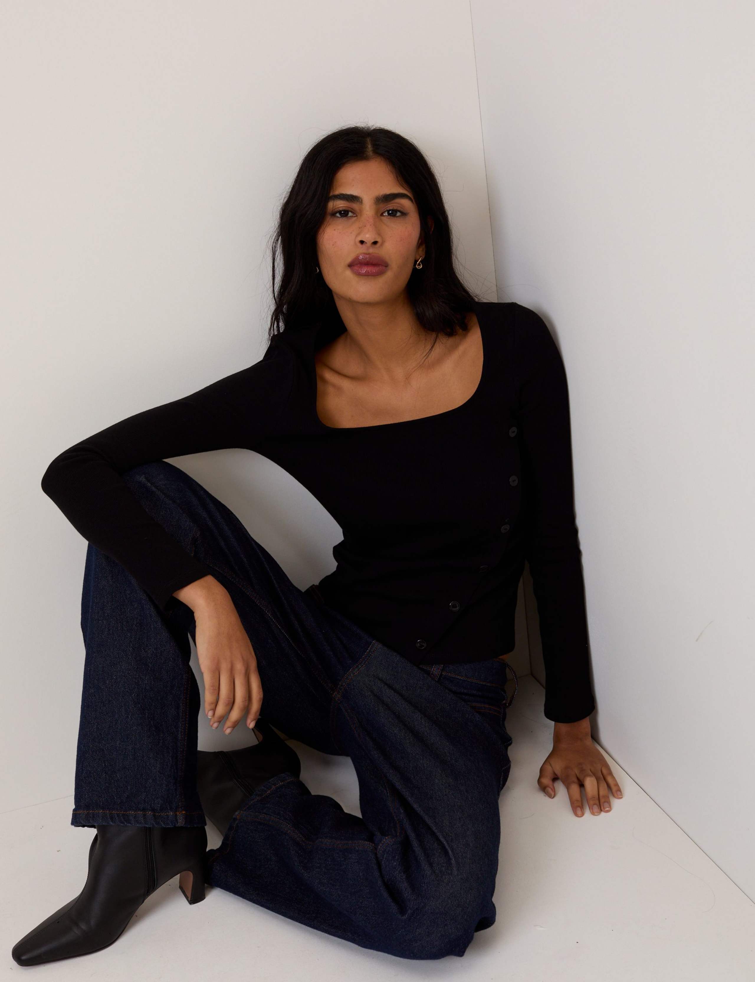 Ribbed Square Neck Asymmetric Fitted Top 4 of 5