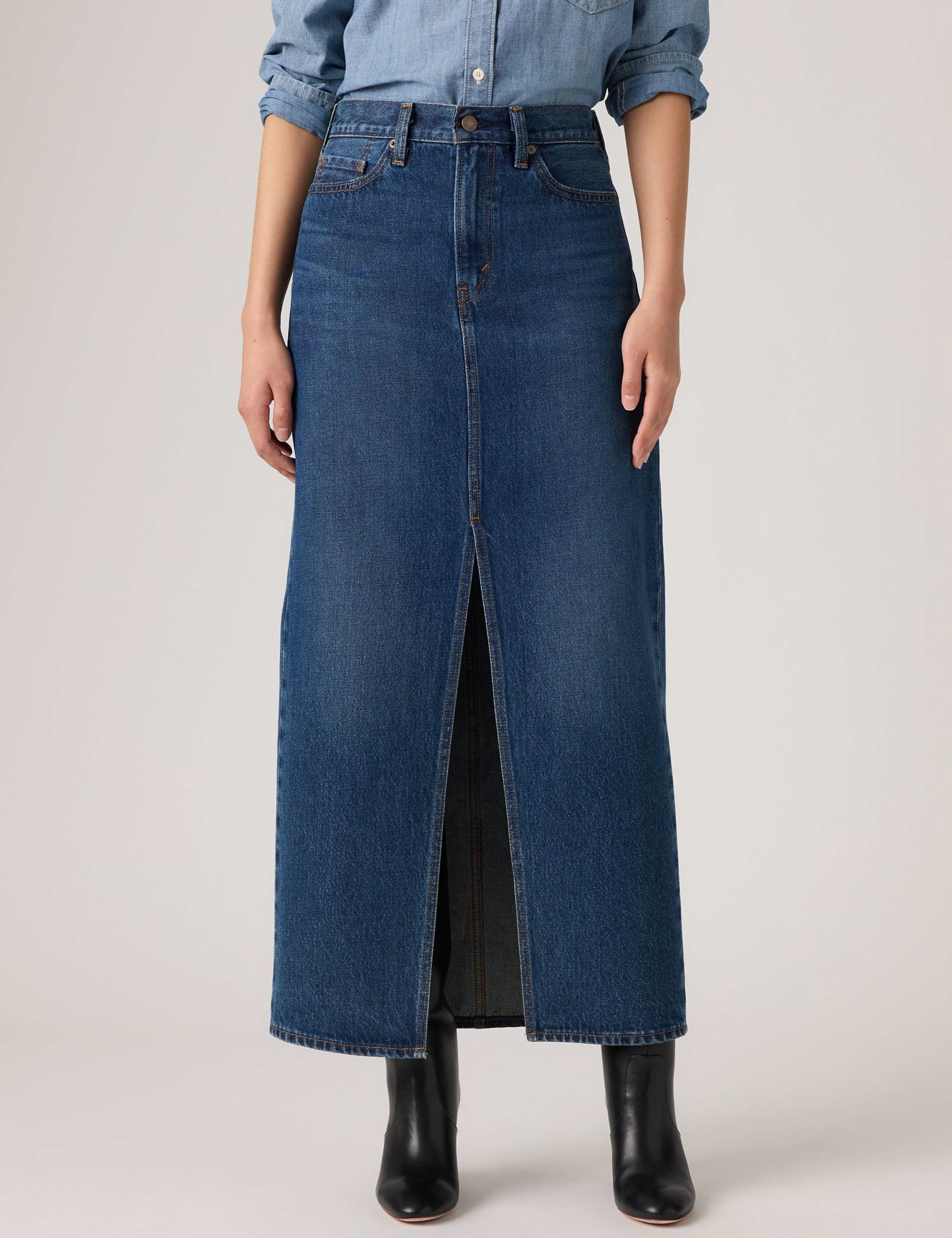 Denim Maxi Column Skirt 3 of 7