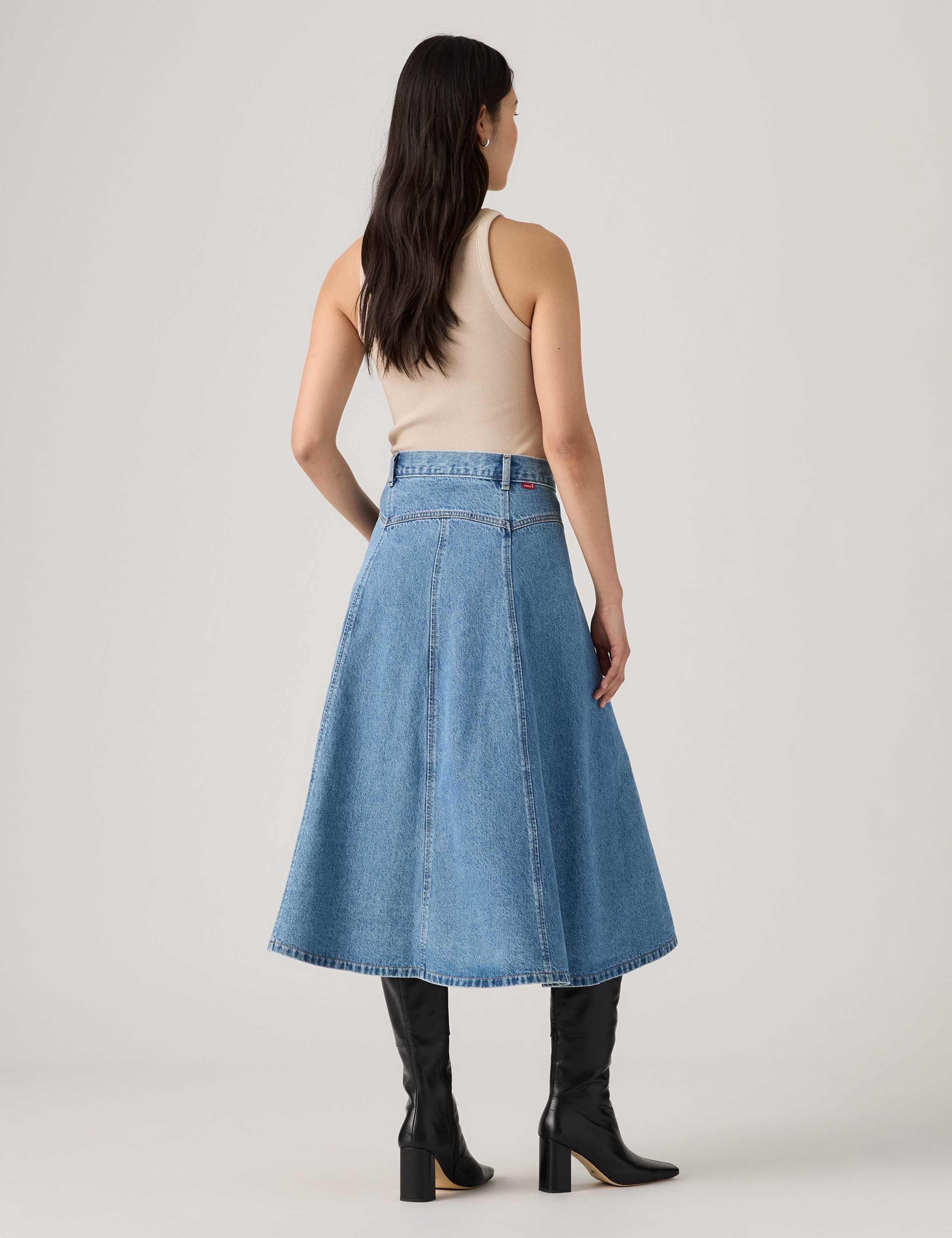 Denim Yoke Midi A-Line Skirt 3 of 7