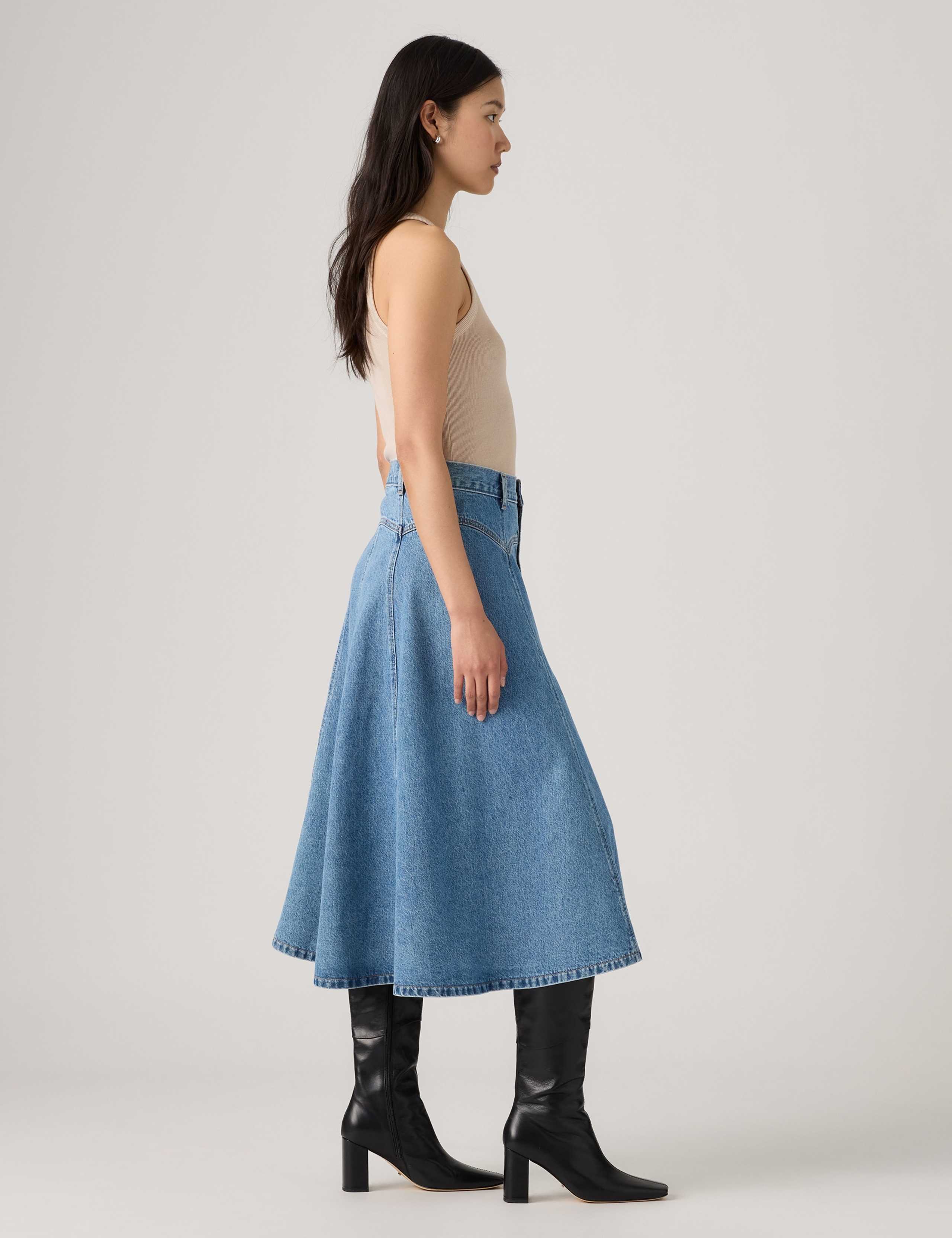 Denim Yoke Midi A-Line Skirt 6 of 7