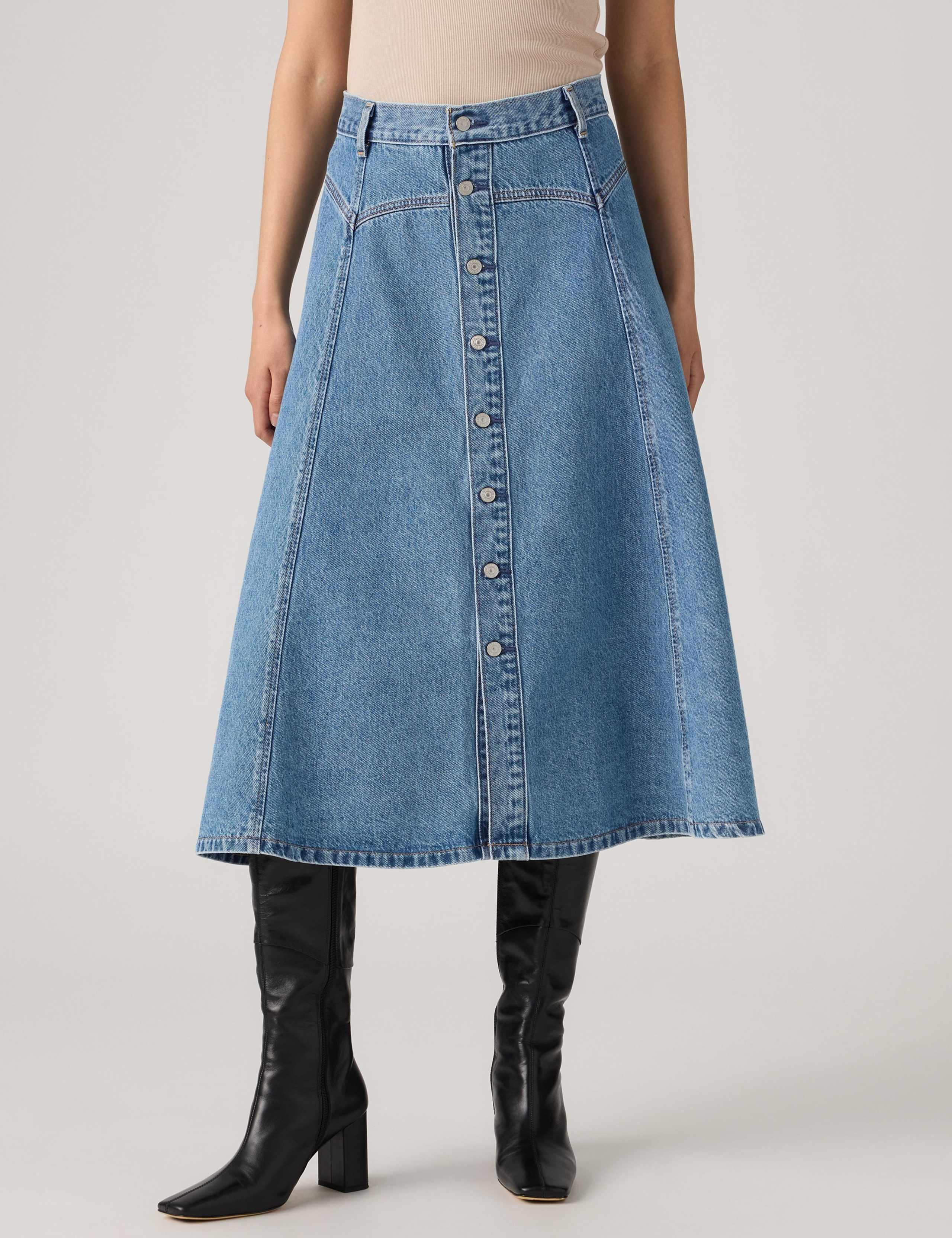 Denim Yoke Midi A-Line Skirt 7 of 7