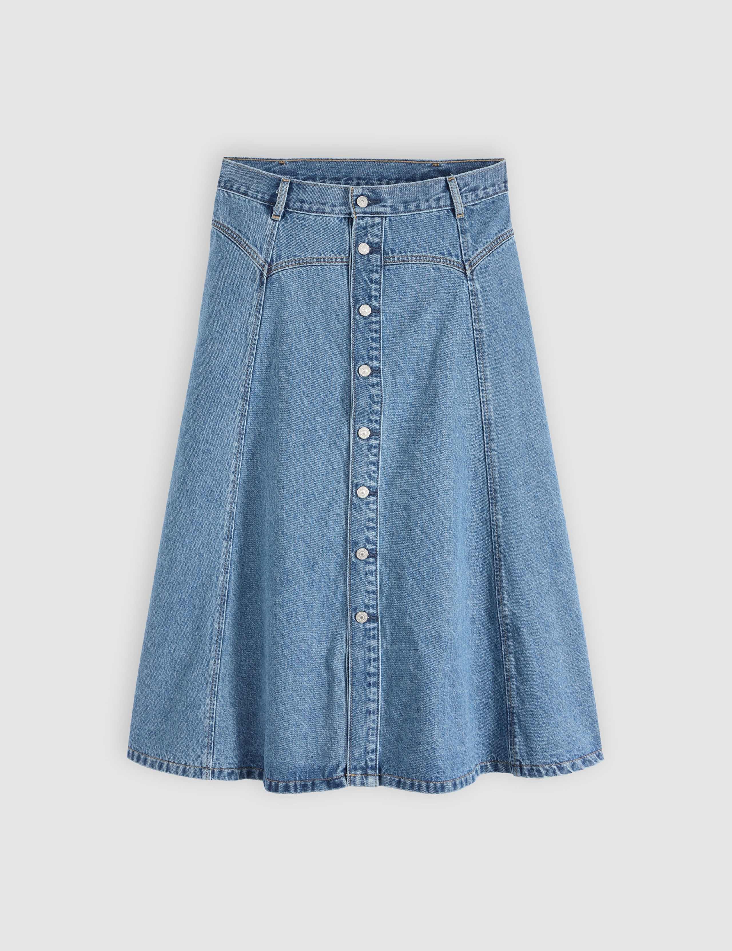 Denim Yoke Midi A-Line Skirt 2 of 7