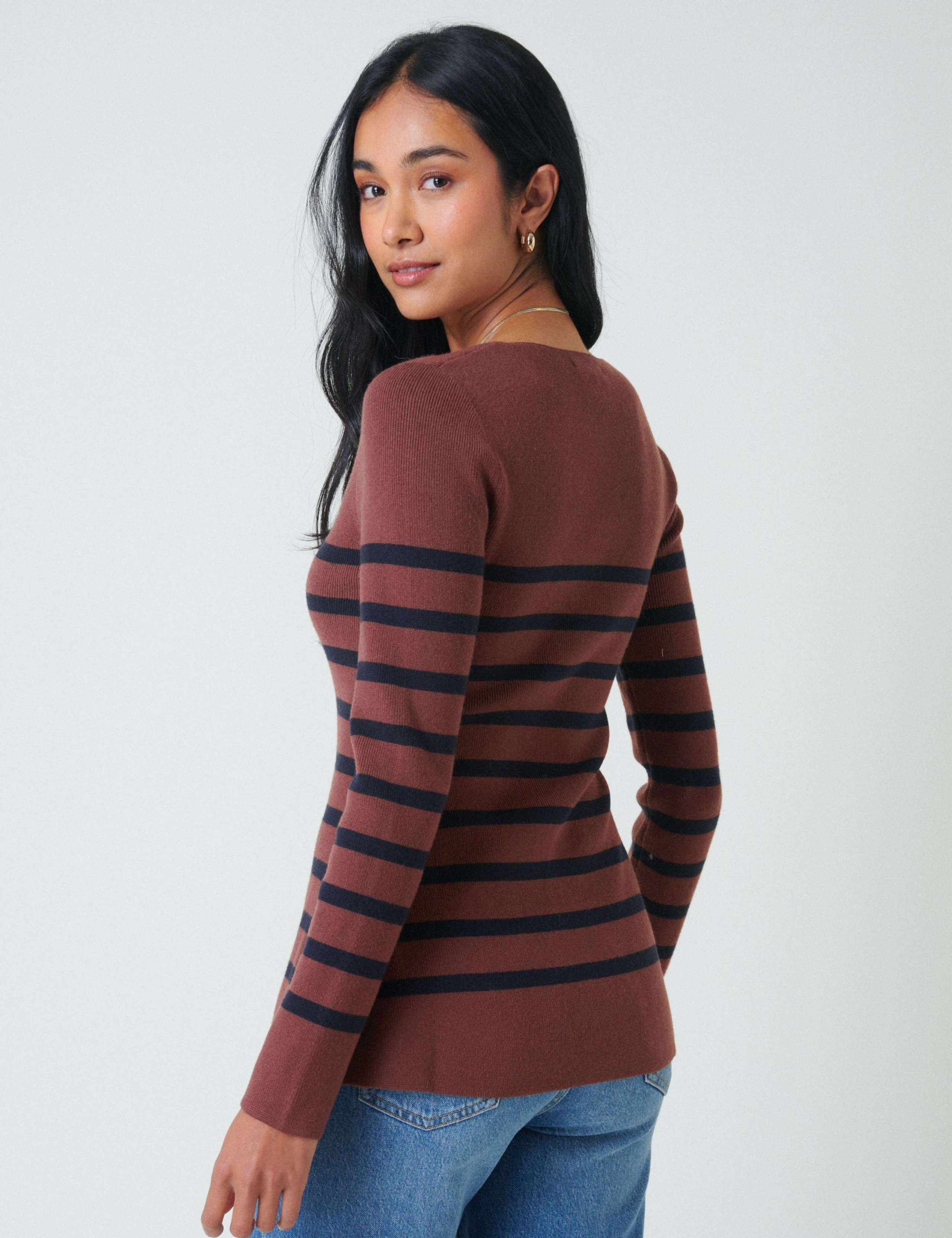 Striped Ribbed Crew Neck Fitted Cardigan 3 of 4