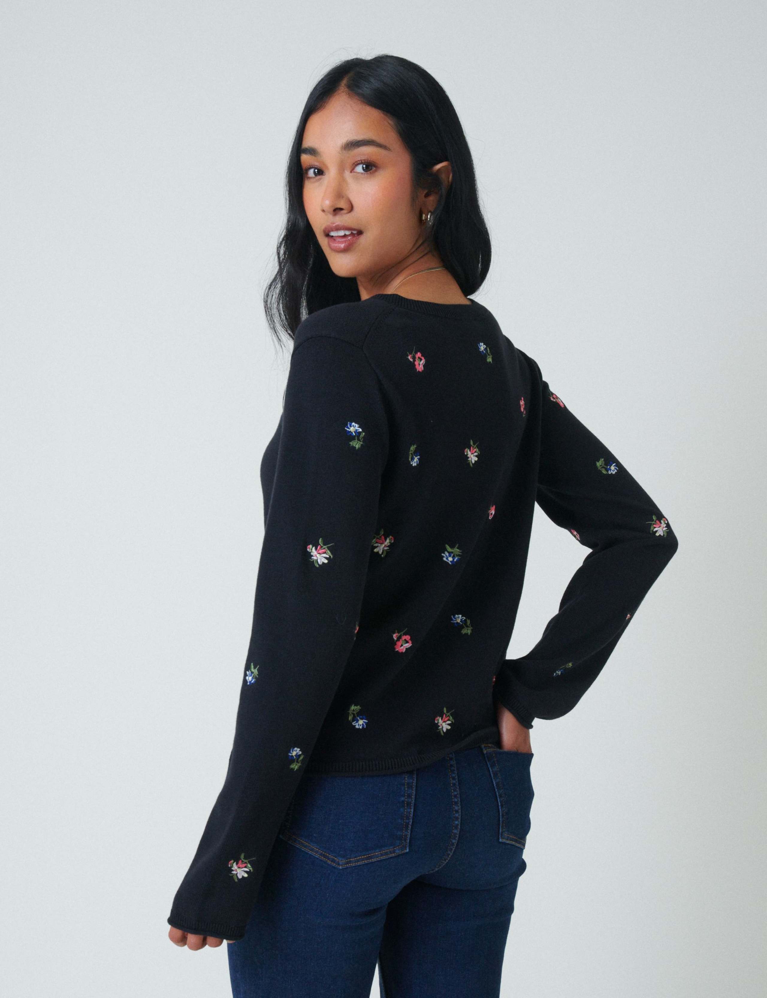 Pure Cotton Embroidered Ditsy Fitted Cardigan 2 of 3