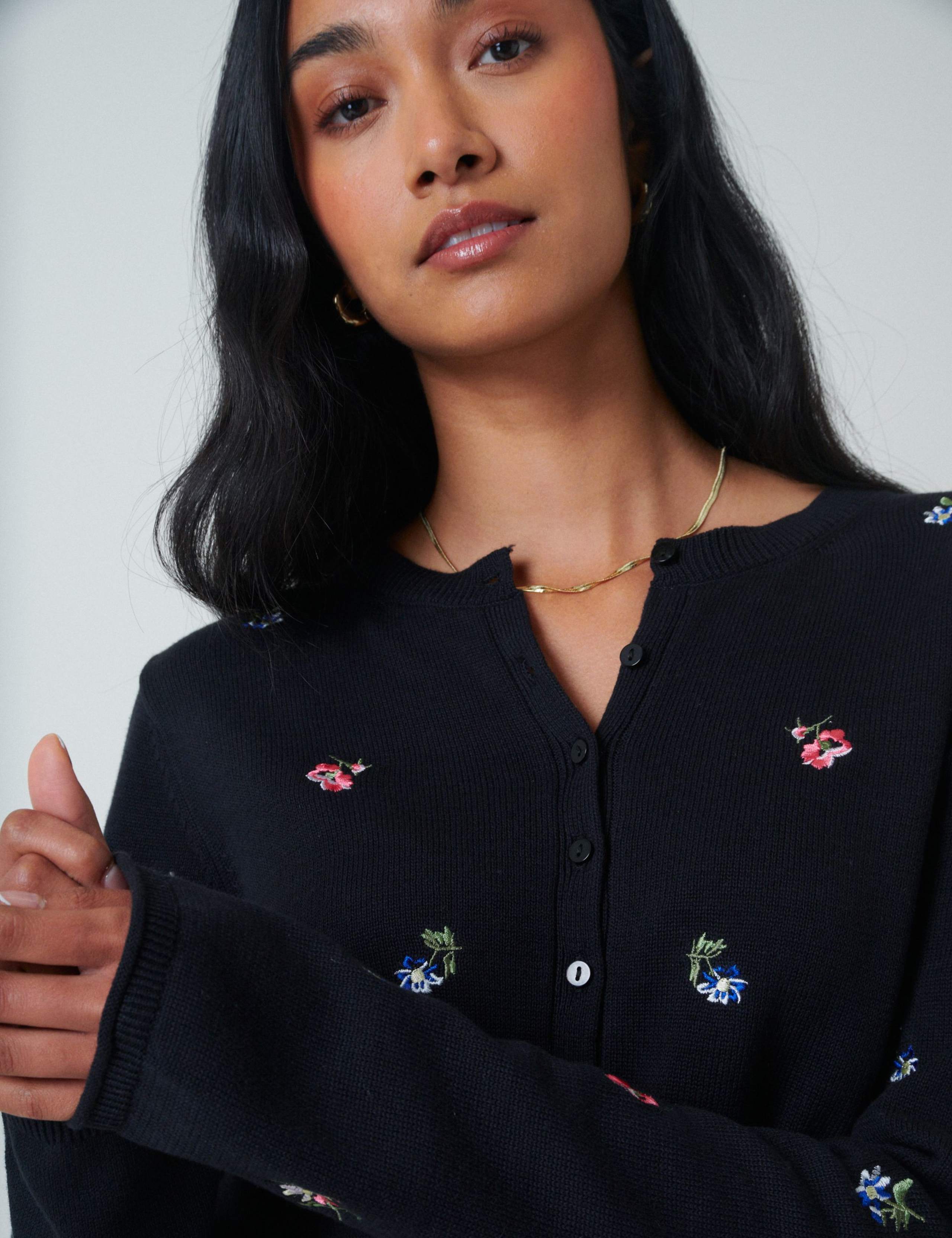 Pure Cotton Embroidered Ditsy Fitted Cardigan 3 of 3