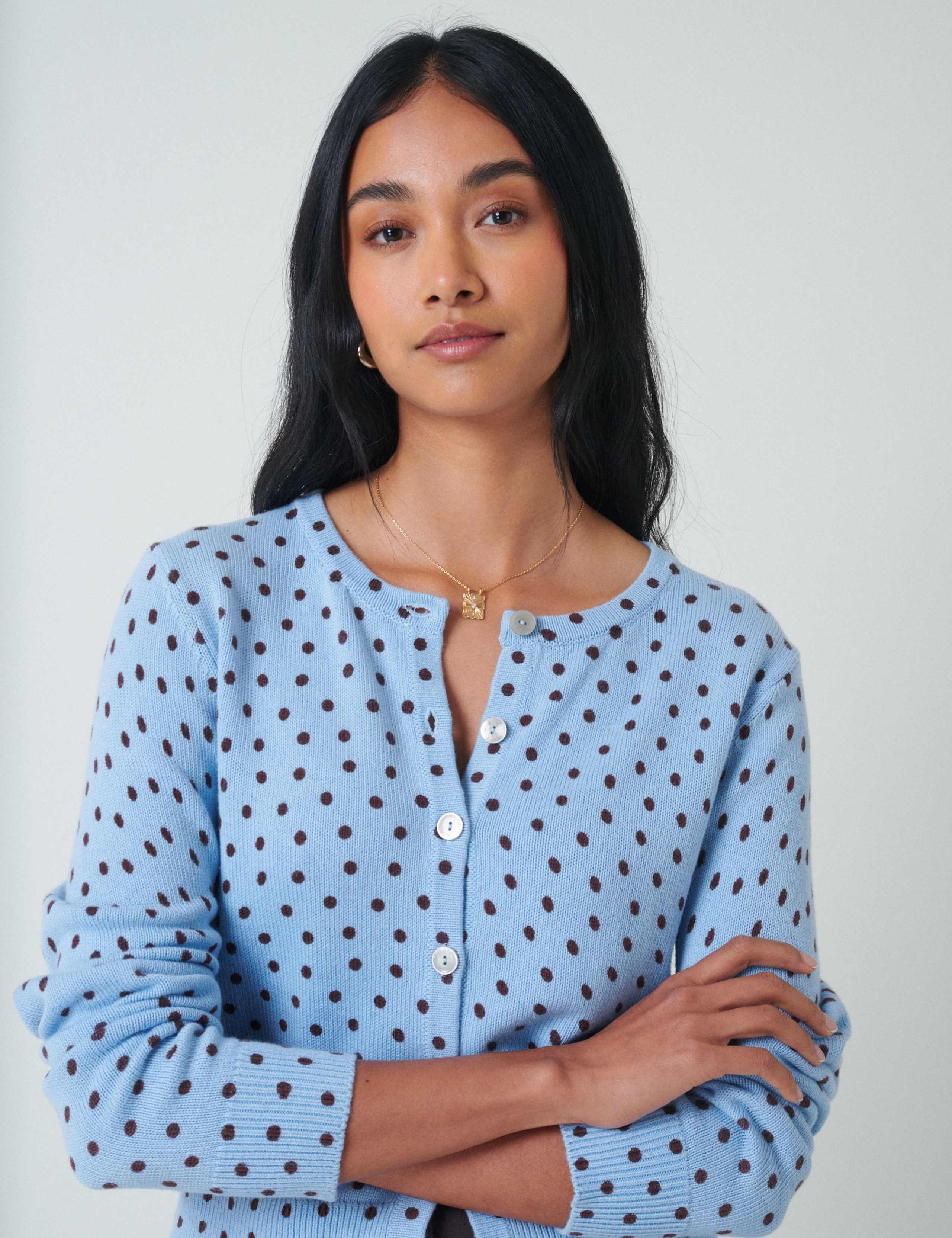 Cotton Rich Spot Print V-Neck Cardigan 1 of 4