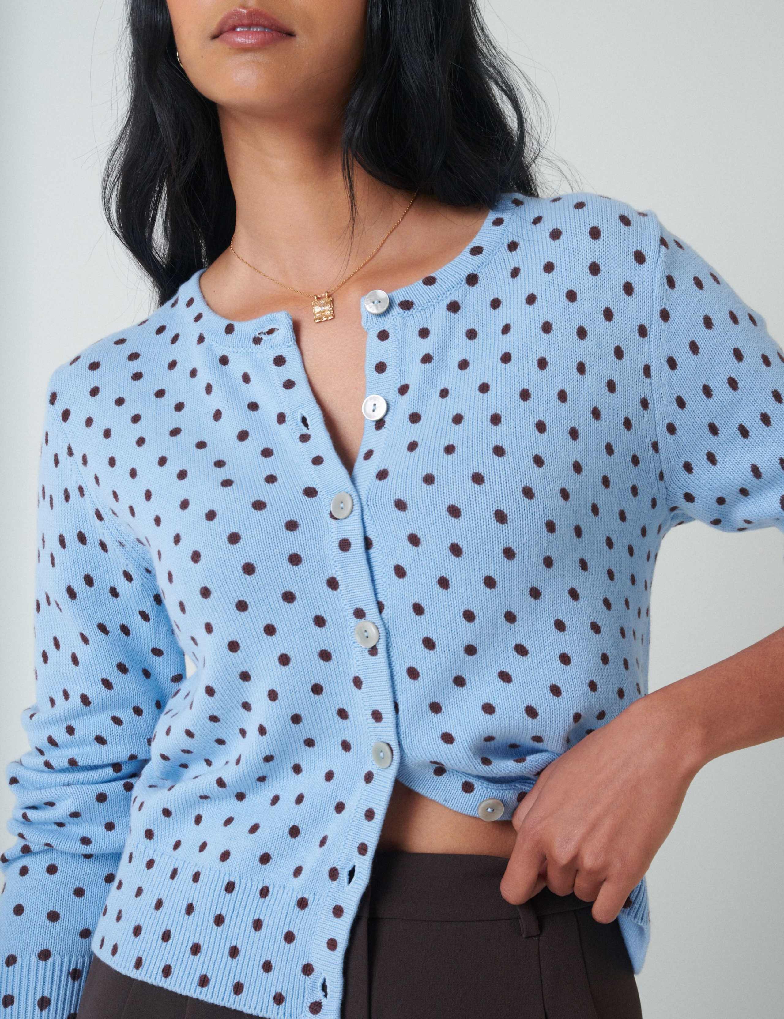 Cotton Rich Spot Print V-Neck Cardigan 2 of 4