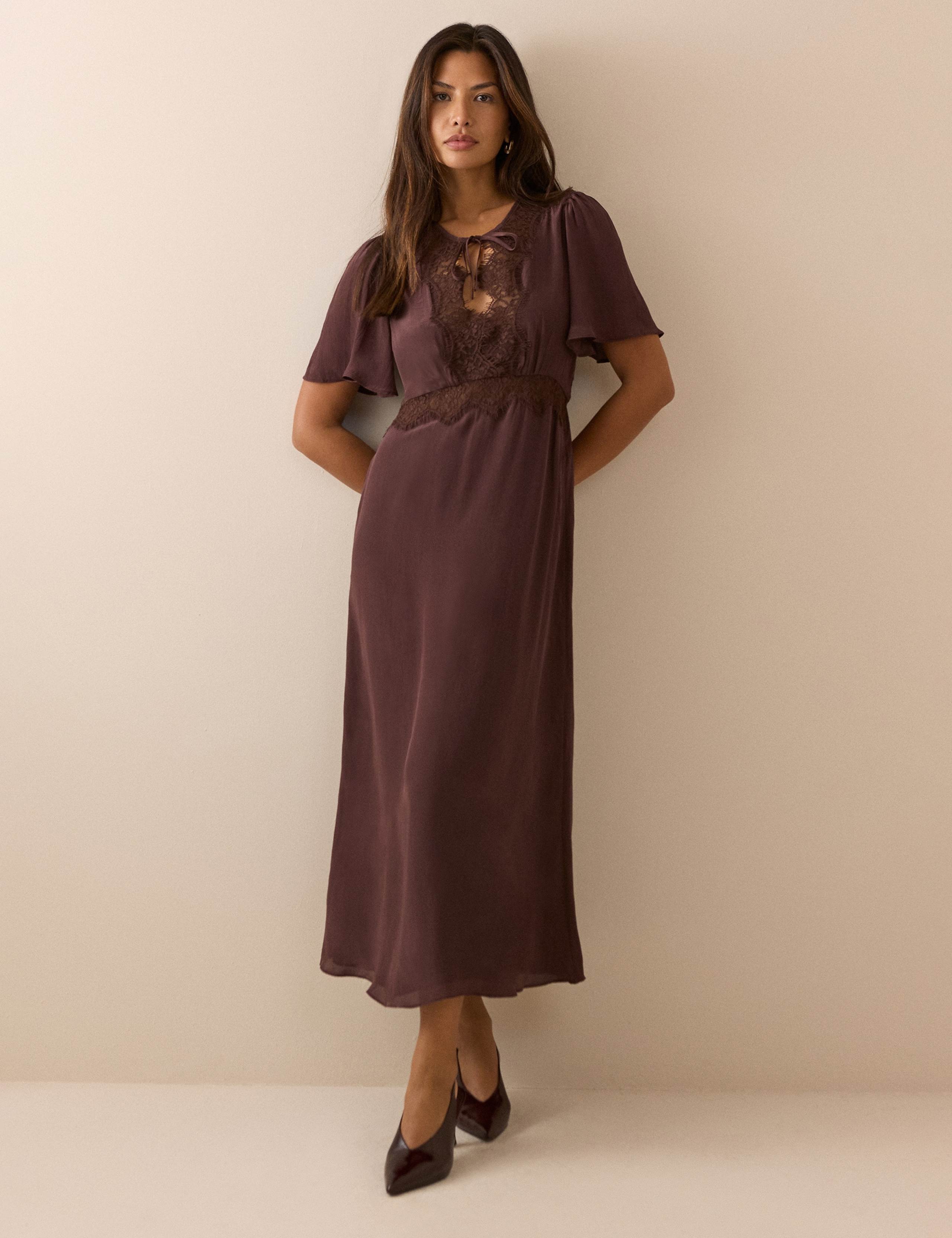 Tie Neck Midi Waisted Dress 1 of 5