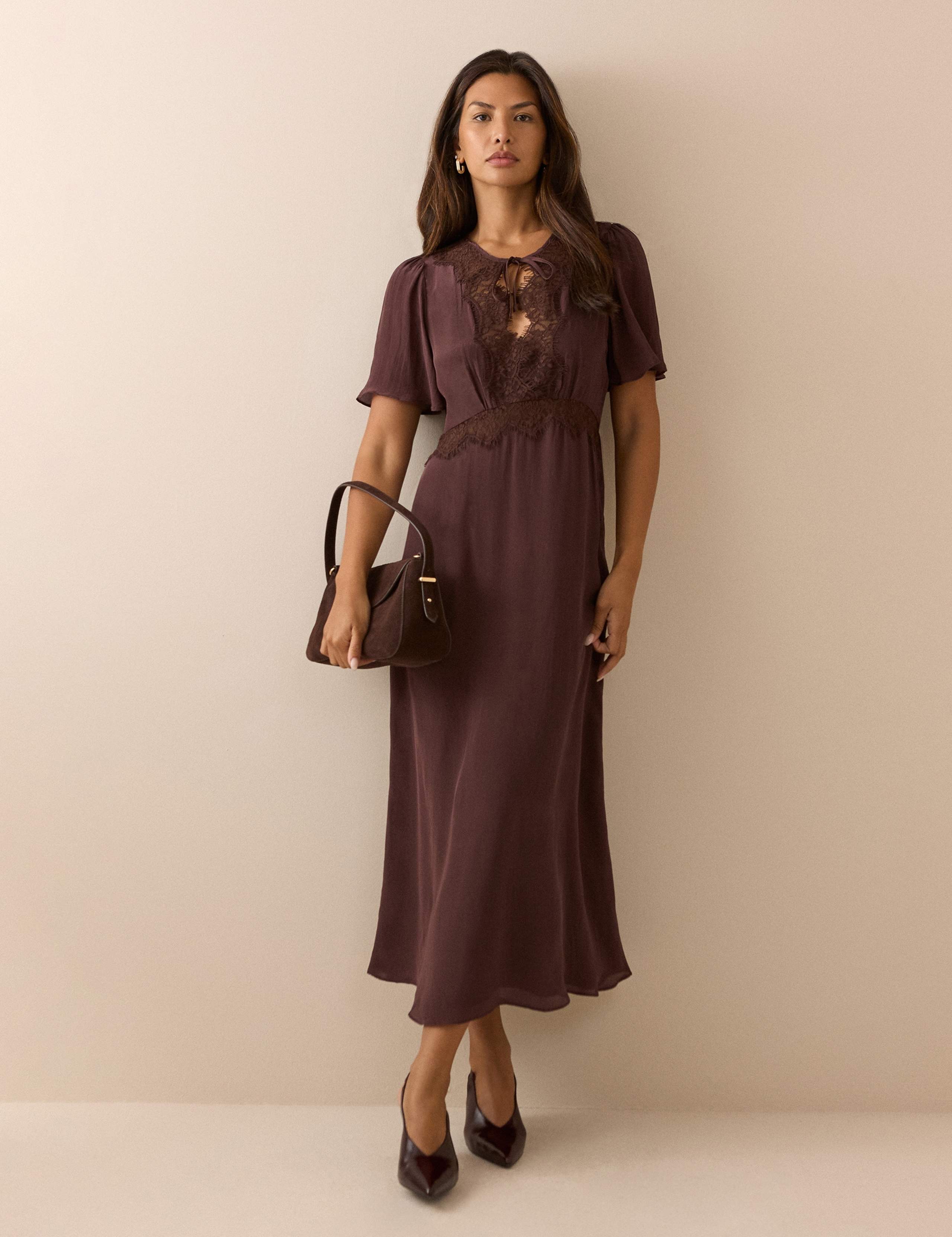 Tie Neck Midi Waisted Dress 3 of 5