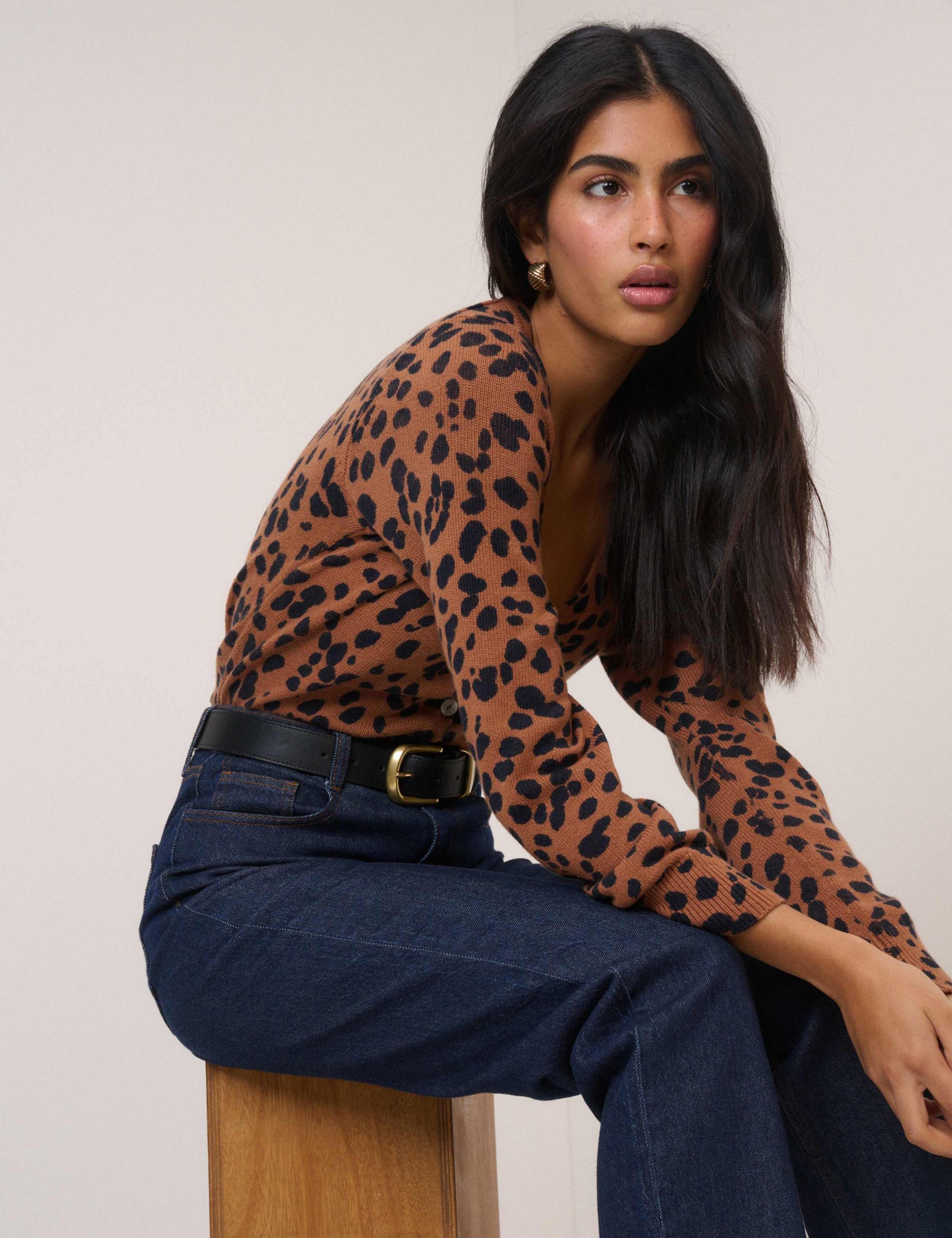 Leopard Print V-Neck Cardigan with Wool 1 of 5