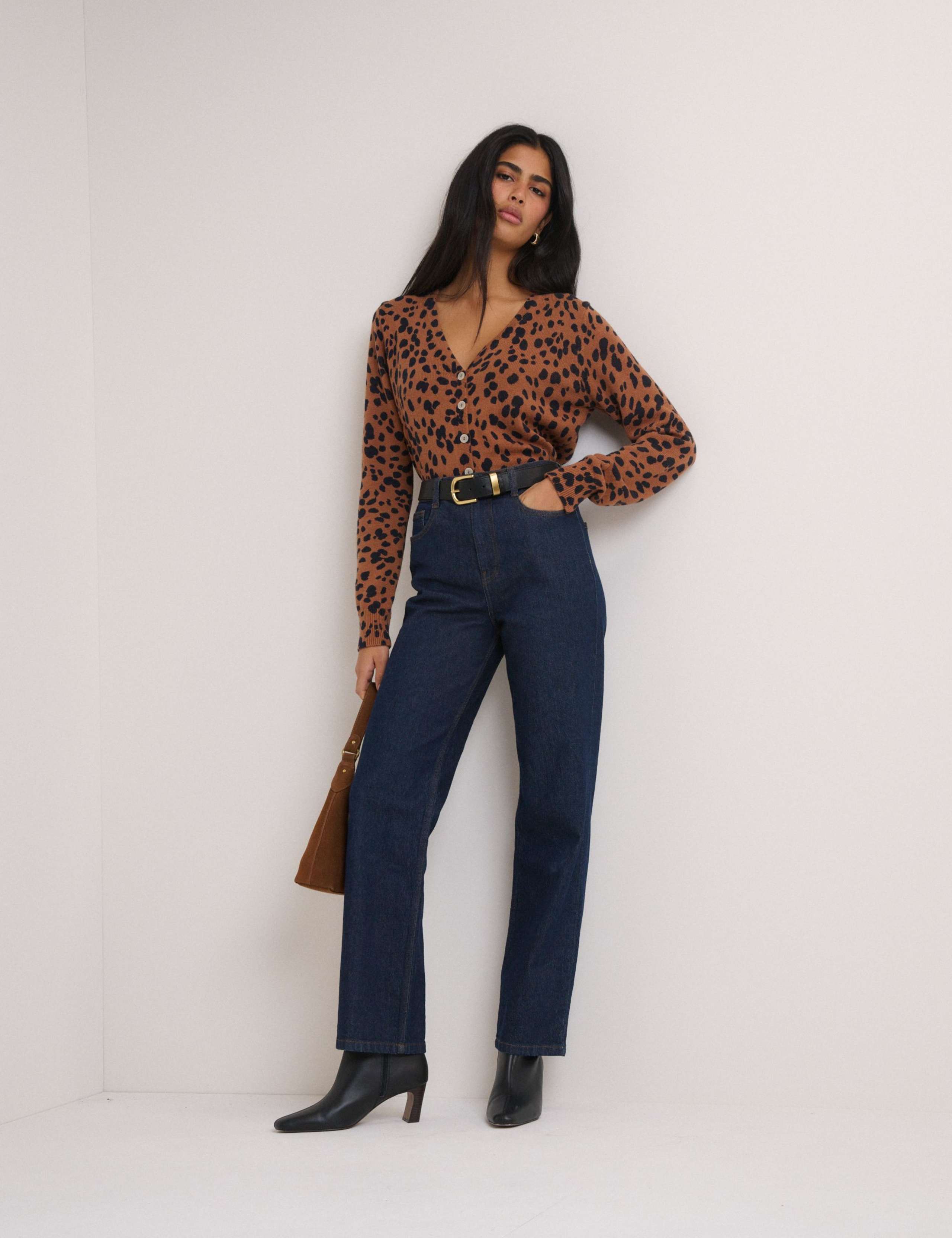 Leopard Print V-Neck Cardigan with Wool 2 of 5