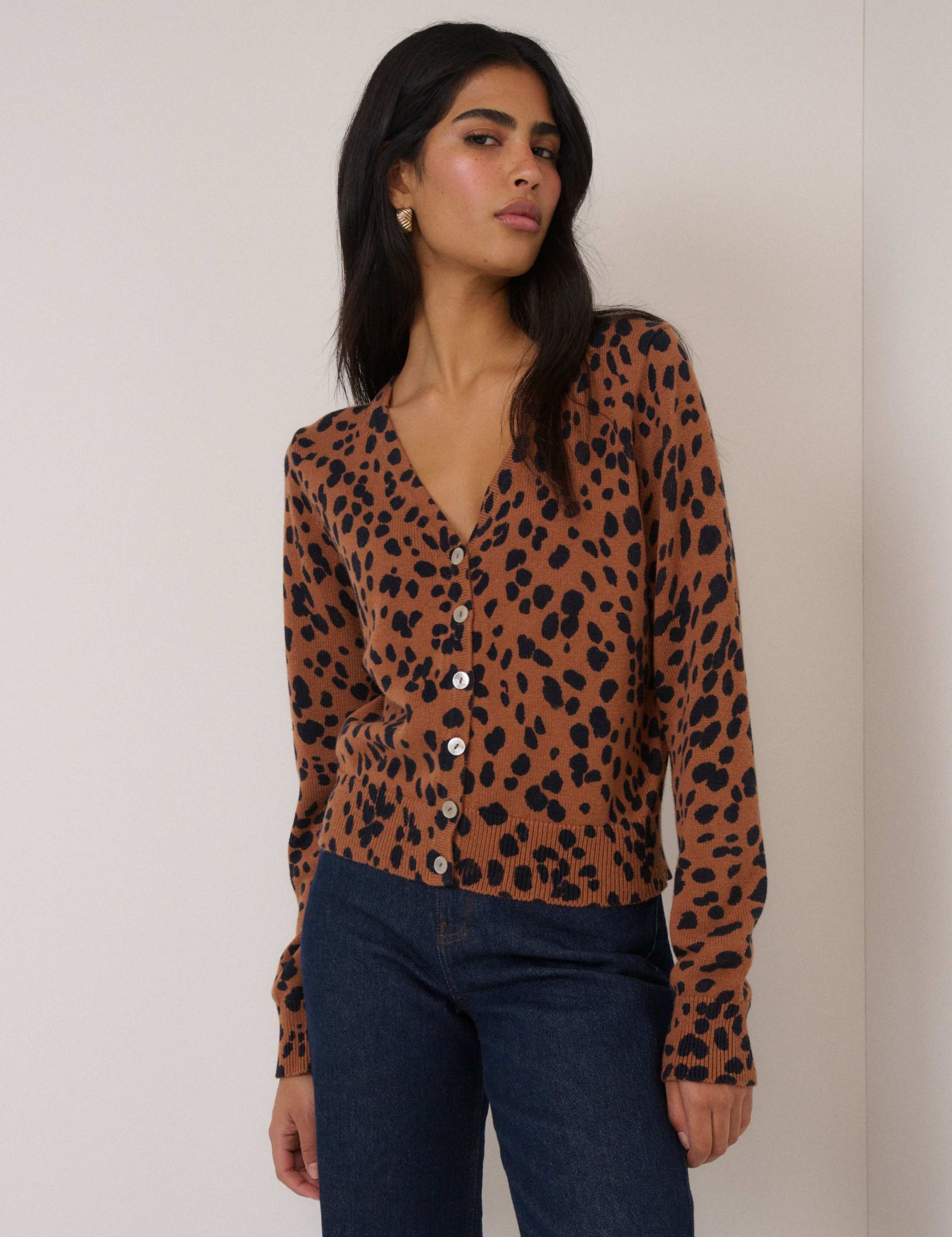 Leopard Print V-Neck Cardigan with Wool 3 of 5