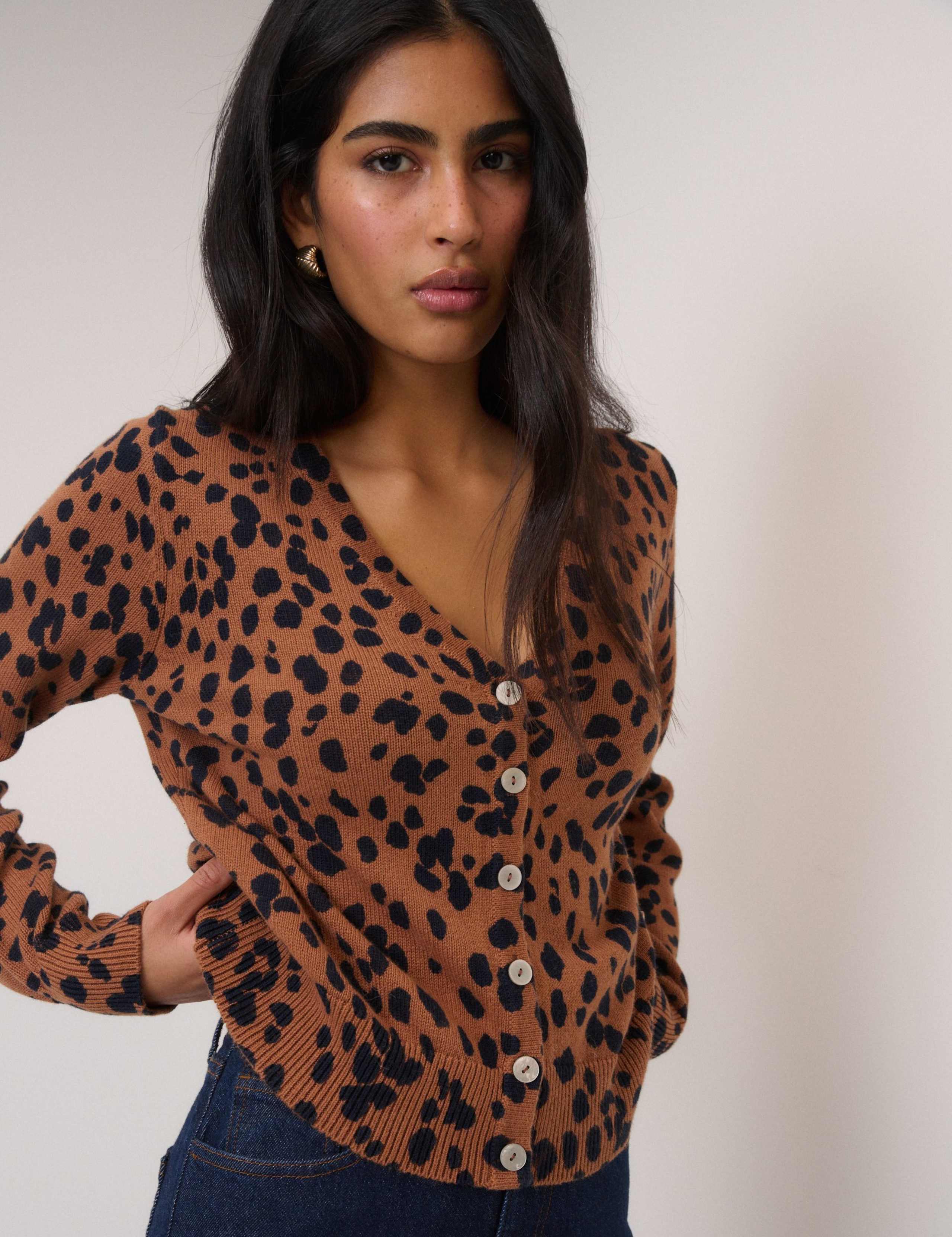 Leopard Print V-Neck Cardigan with Wool 4 of 5