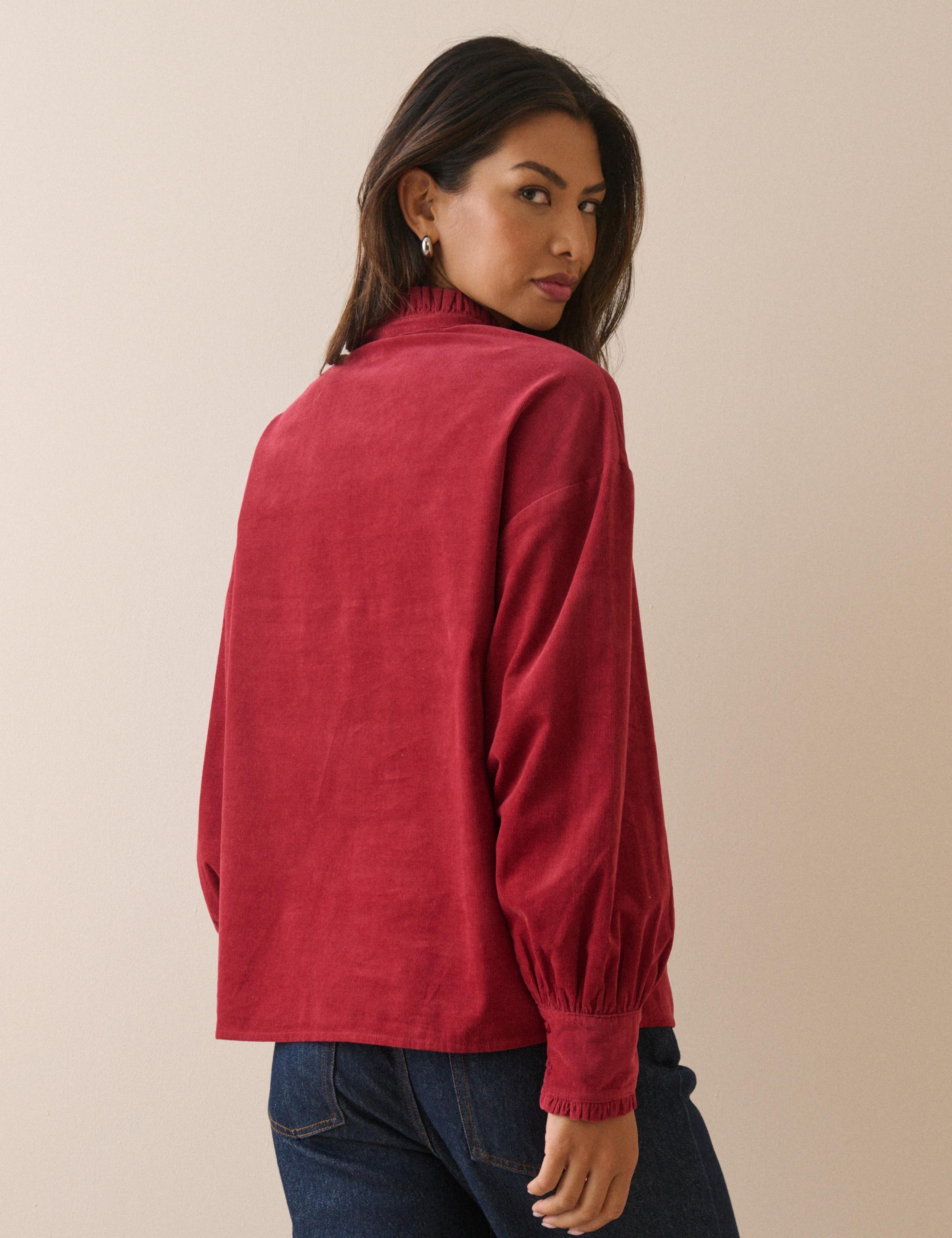 Pure Cotton Cord Frill Neck Blouse 2 of 5