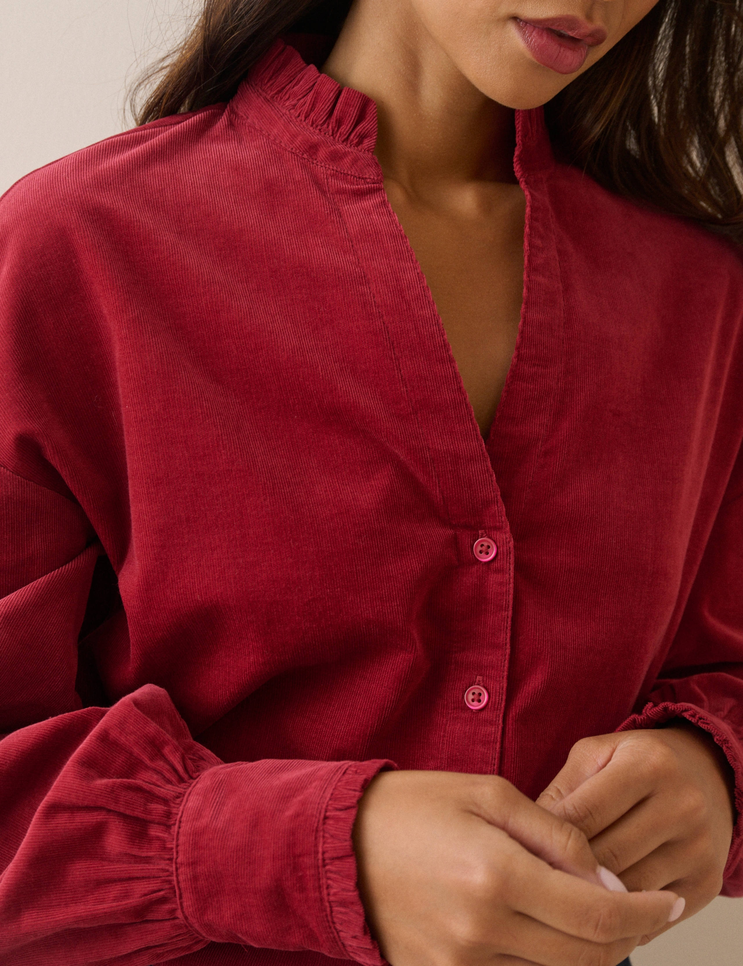 Pure Cotton Cord Frill Neck Blouse 4 of 5