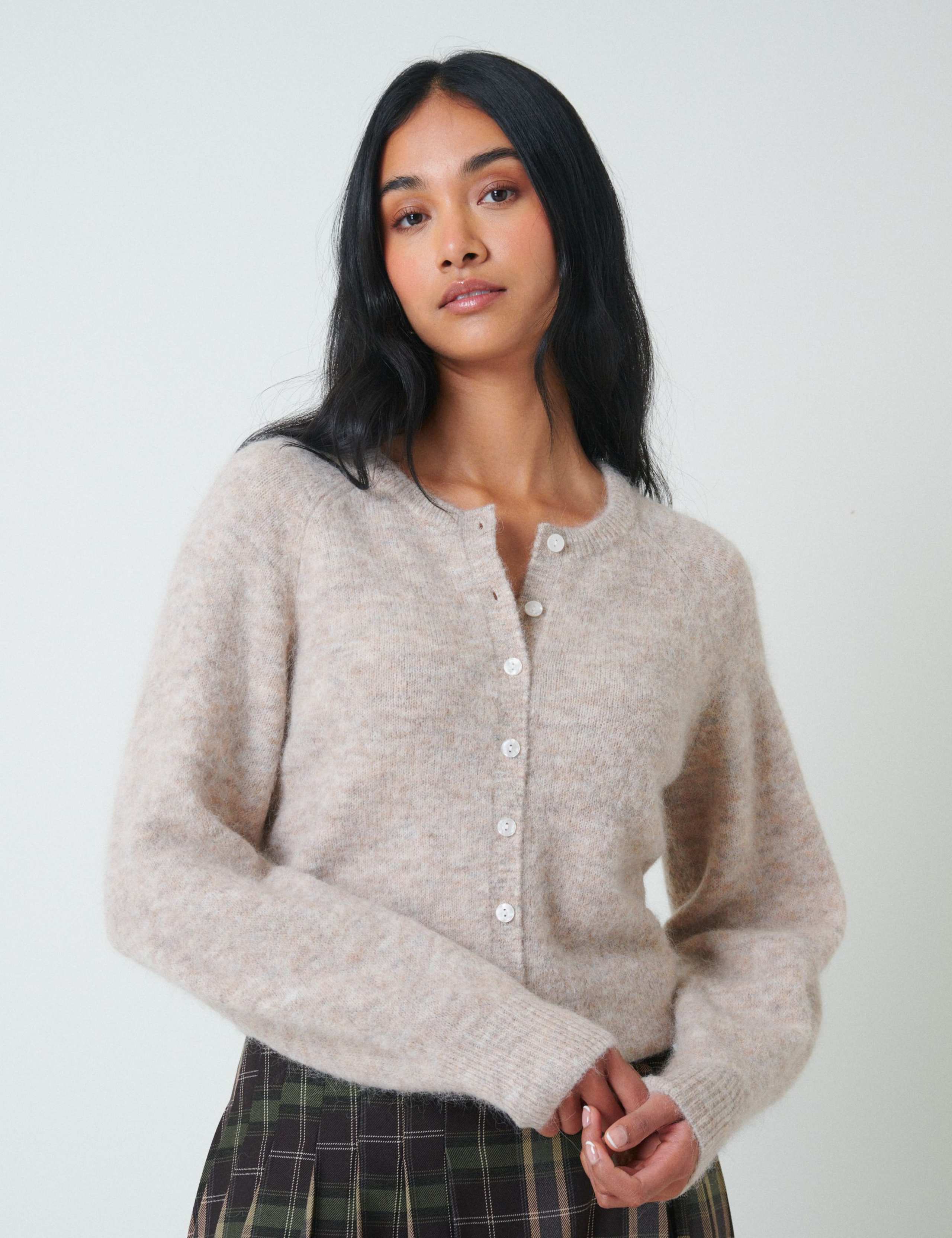 Wool Blend Crew Neck Cardigan 1 of 4