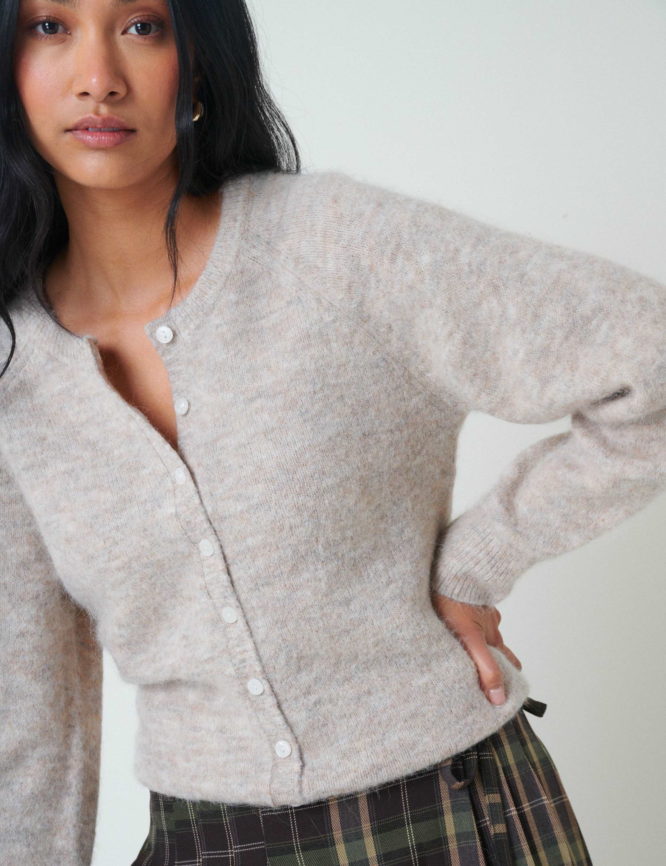 Wool Blend Crew Neck Cardigan 2 of 4