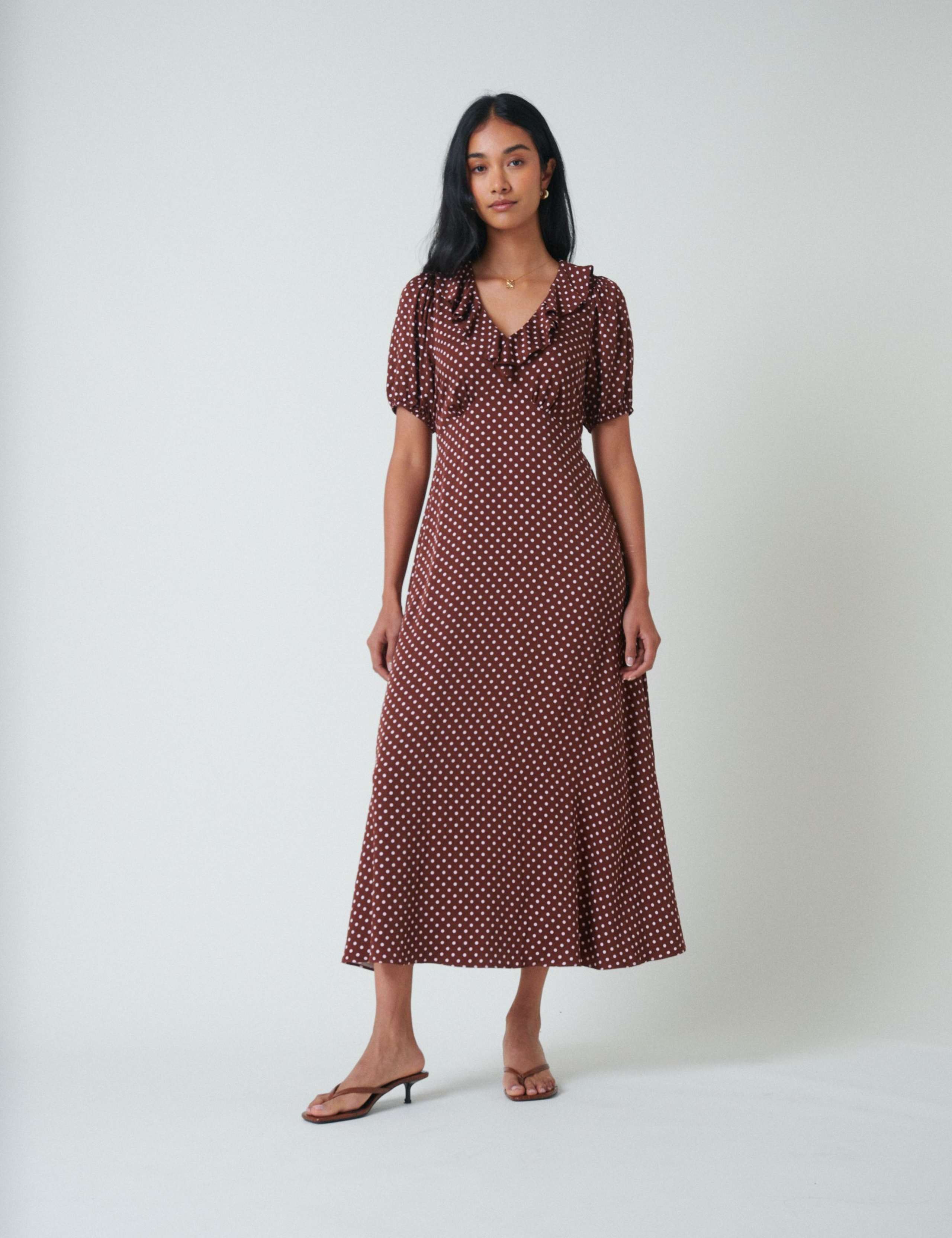Polka Dot V-Neck Midi Tea Dress 1 of 5