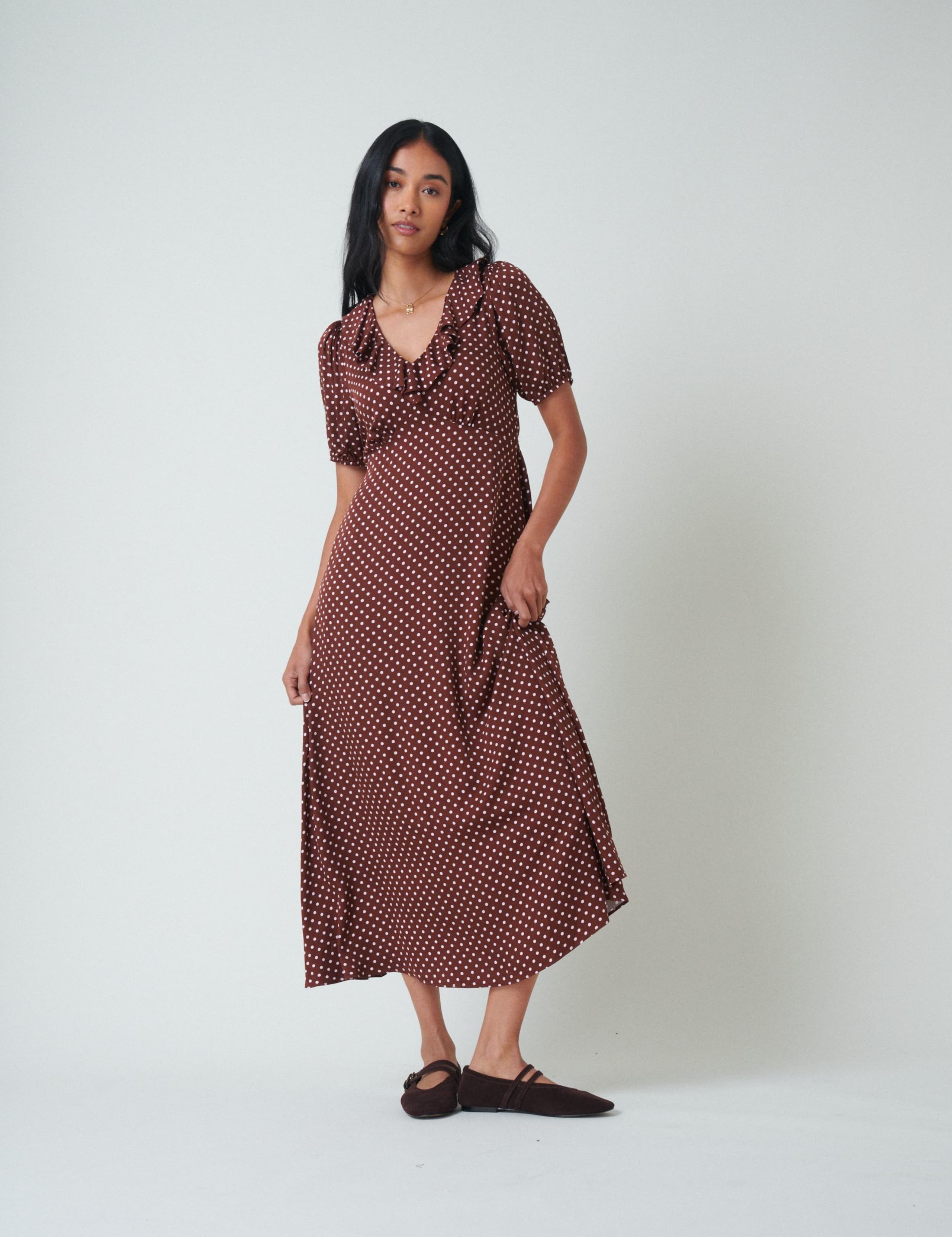 Polka Dot V-Neck Midi Tea Dress 2 of 5