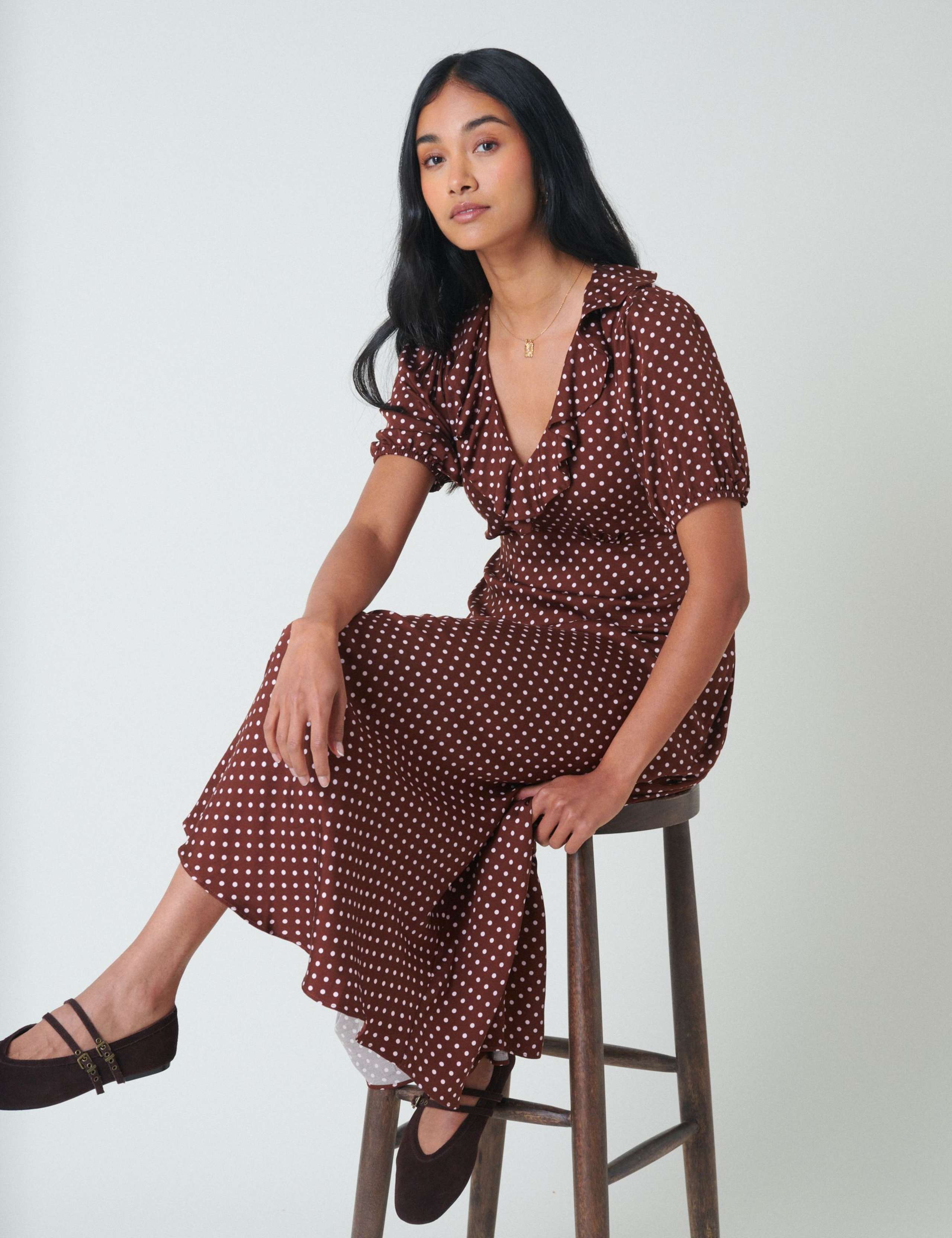 Polka Dot V-Neck Midi Tea Dress 4 of 5