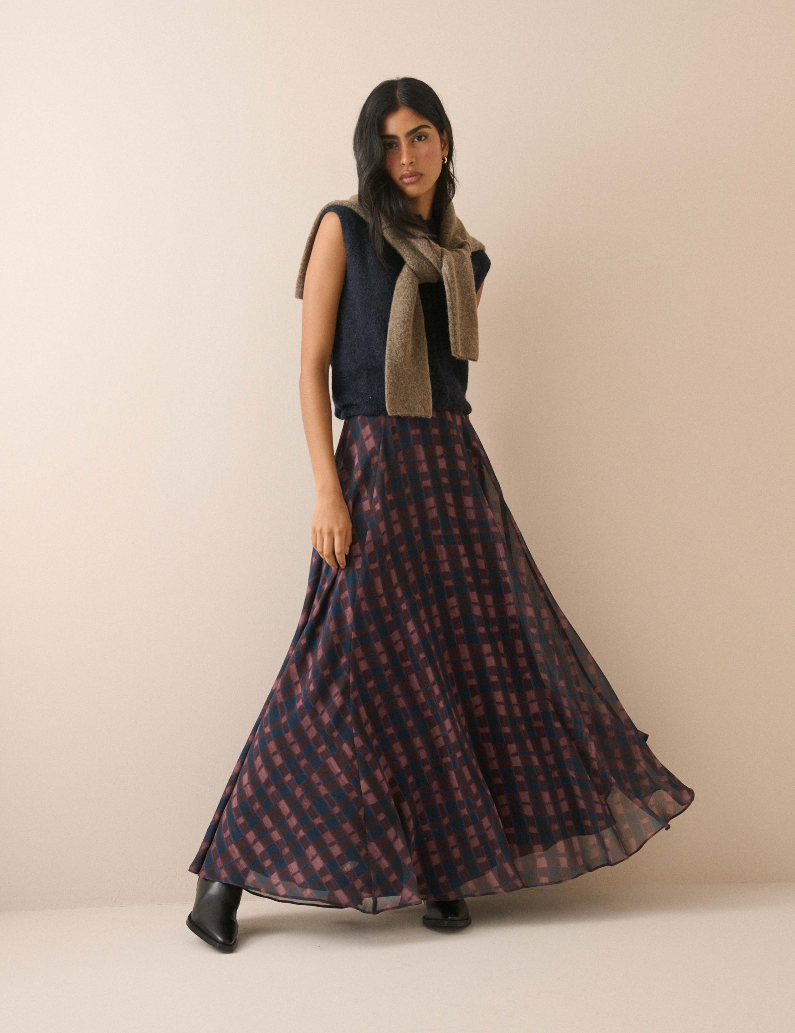 Checked Maxi A-Line Skirt 3 of 5