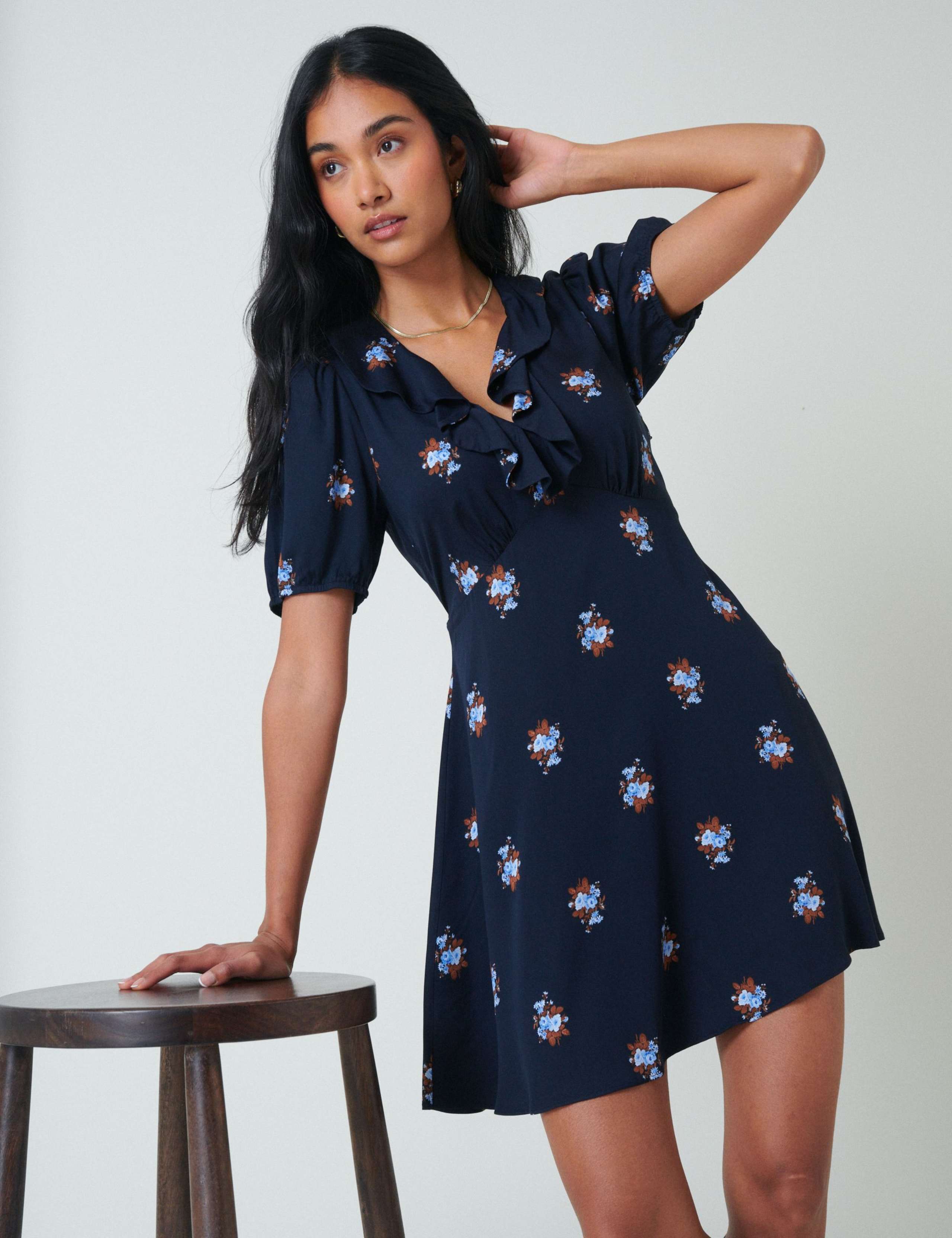 Floral V-Neck Mini Tea Dress 2 of 5