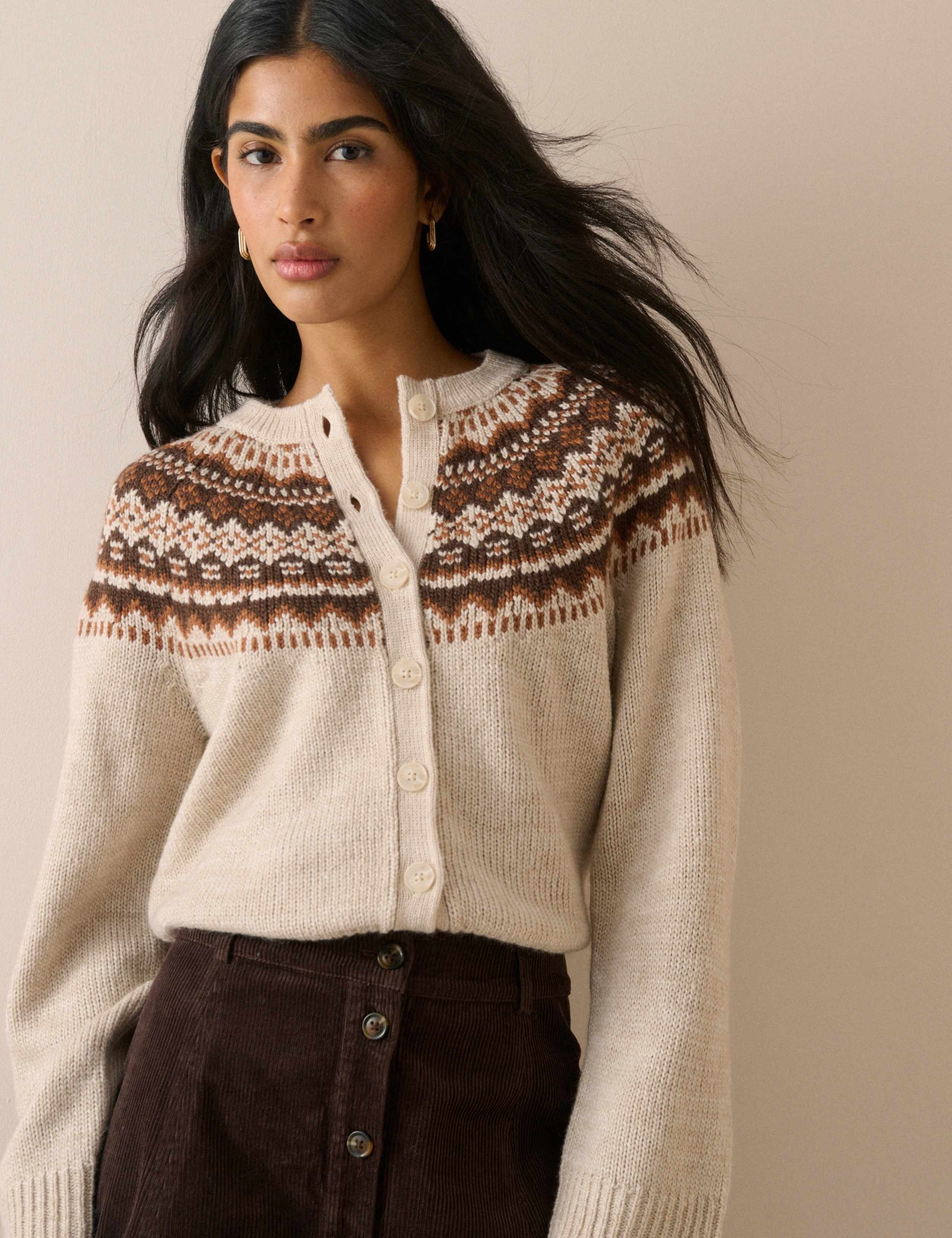 Fair Isle Button Front Cardigan with Wool 1 of 5