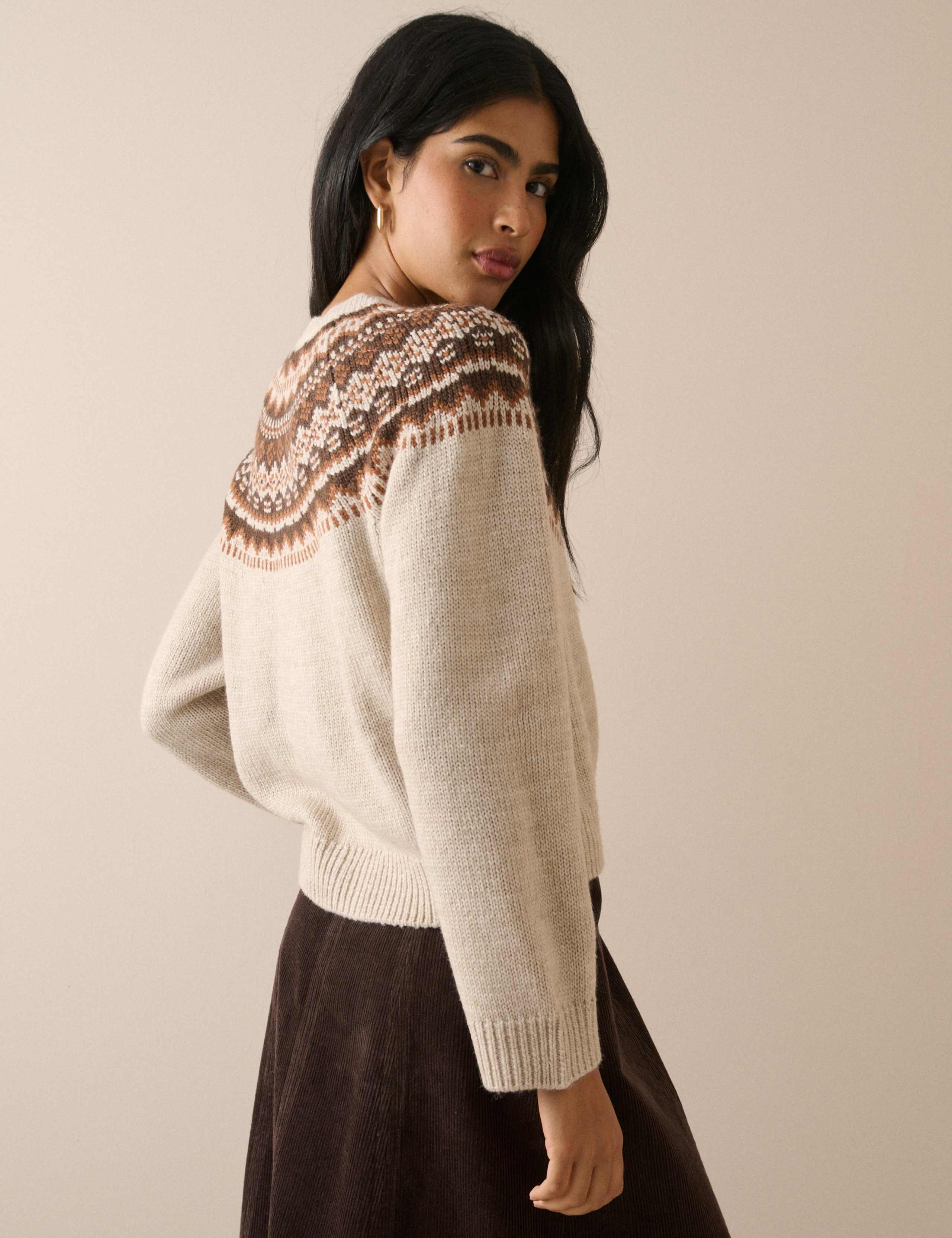 Fair Isle Button Front Cardigan with Wool 2 of 5