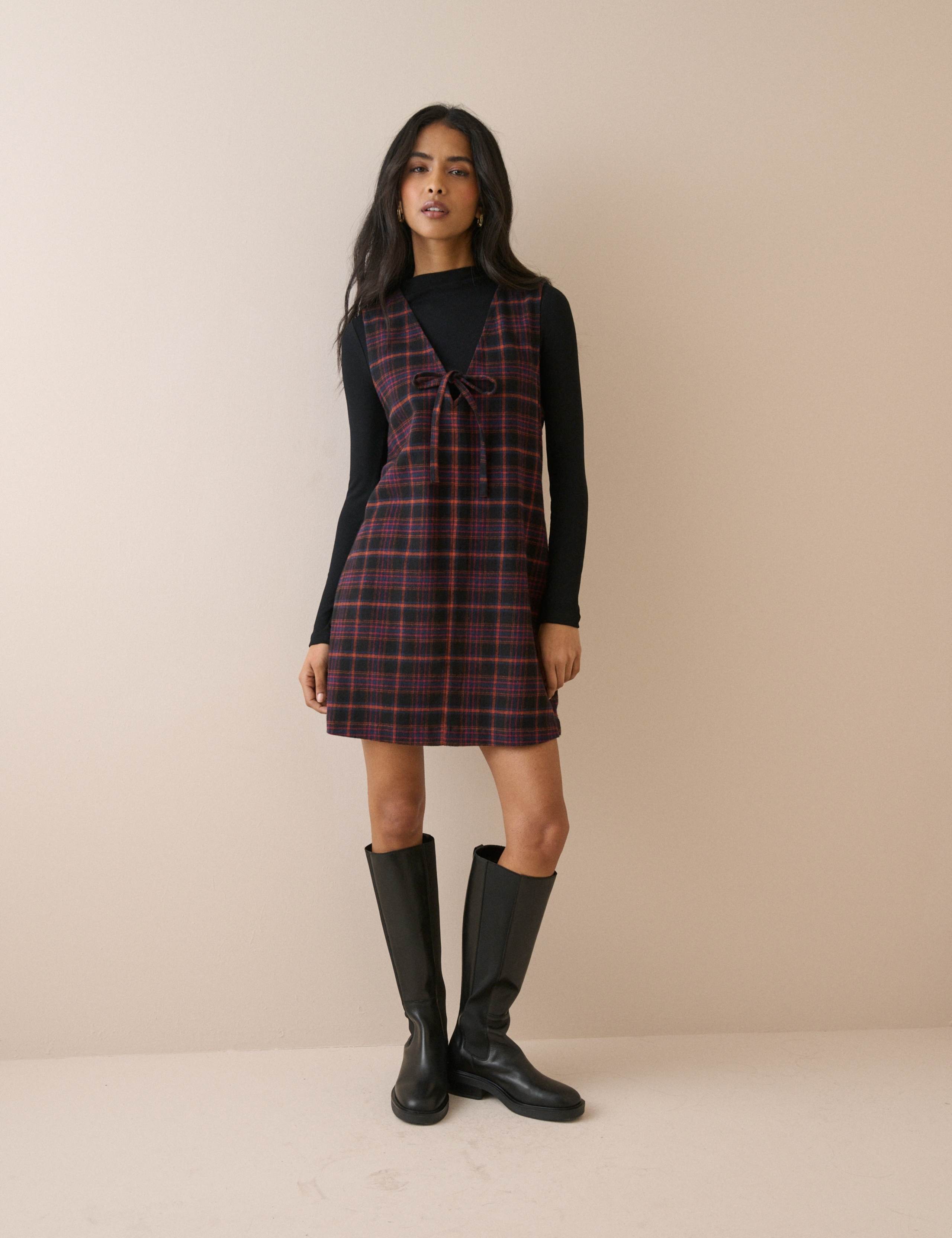 Pure Cotton Checked V-Neck Mini Dress 3 of 5