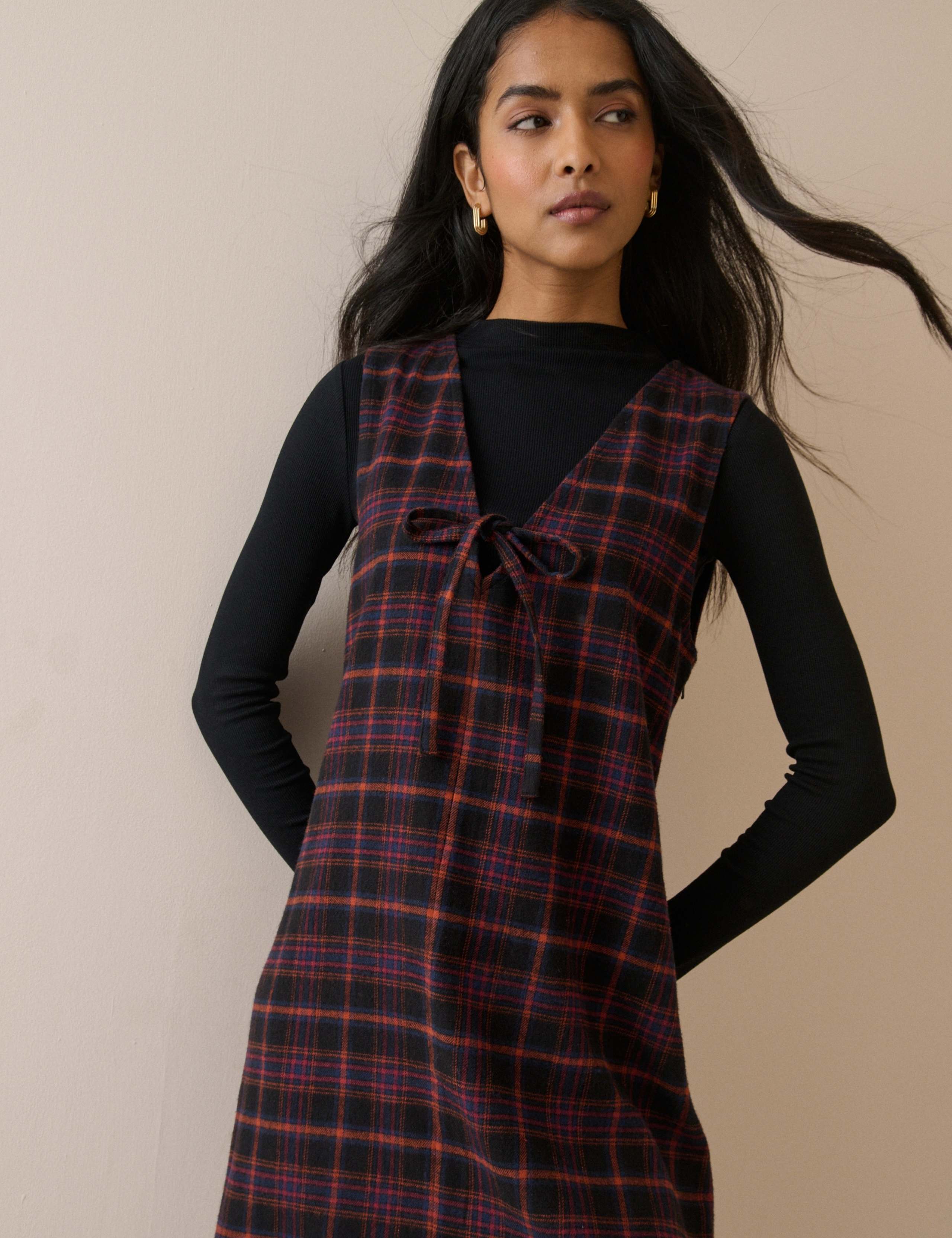 Pure Cotton Checked V-Neck Mini Dress 5 of 5