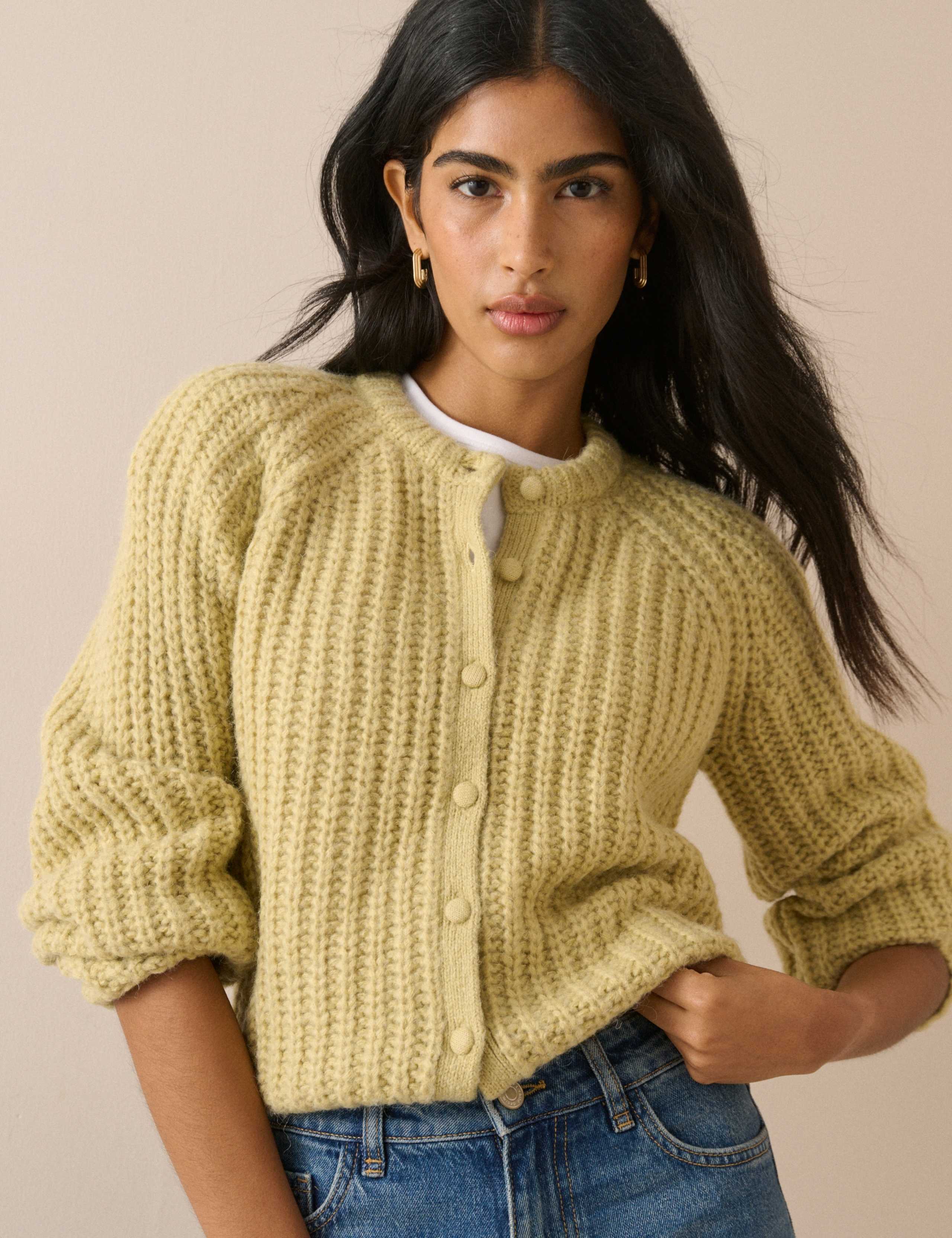 Chunky Fluffy Relaxed Cardigan with Wool 1 of 5