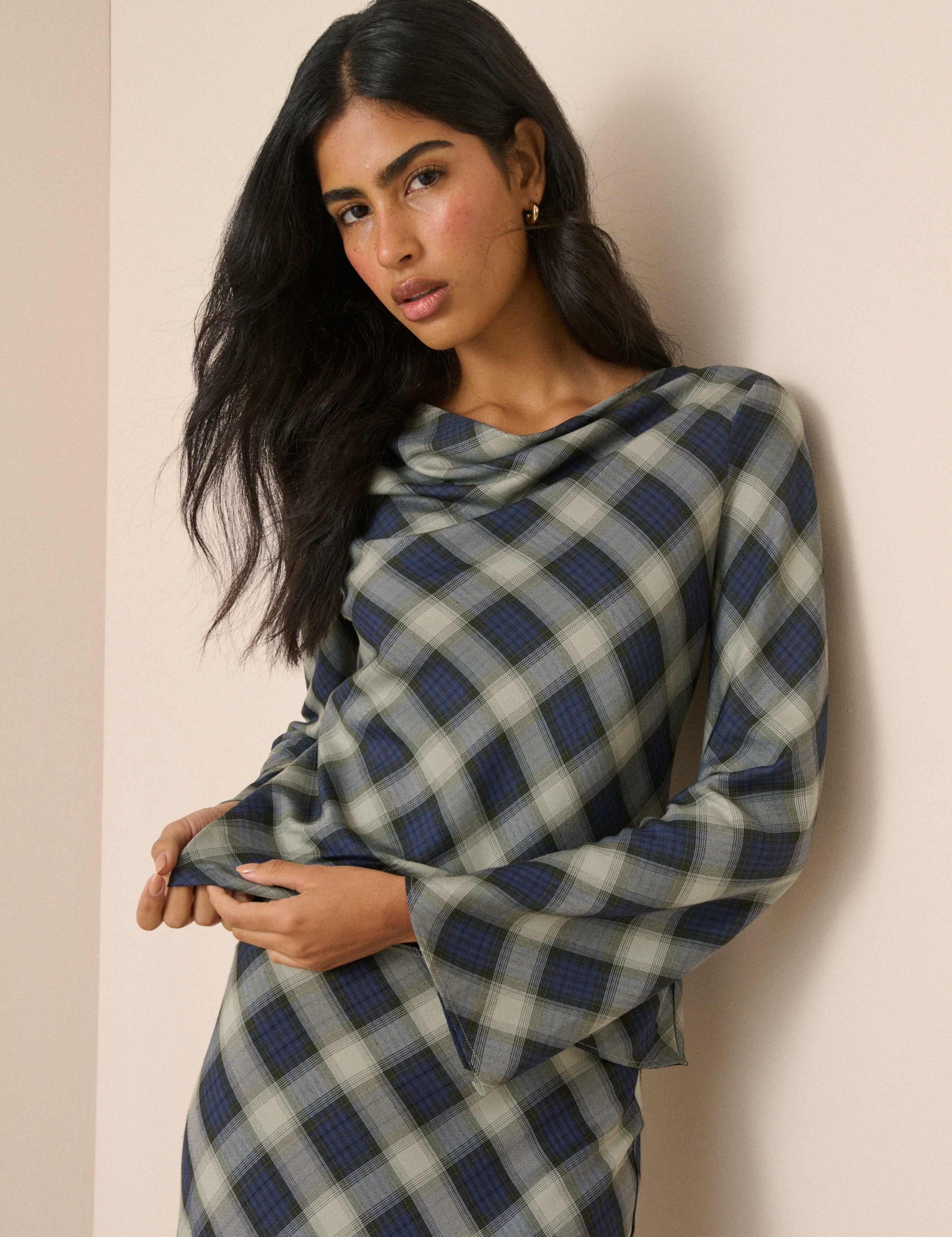 Checked Cowl Neck Blouse 1 of 5