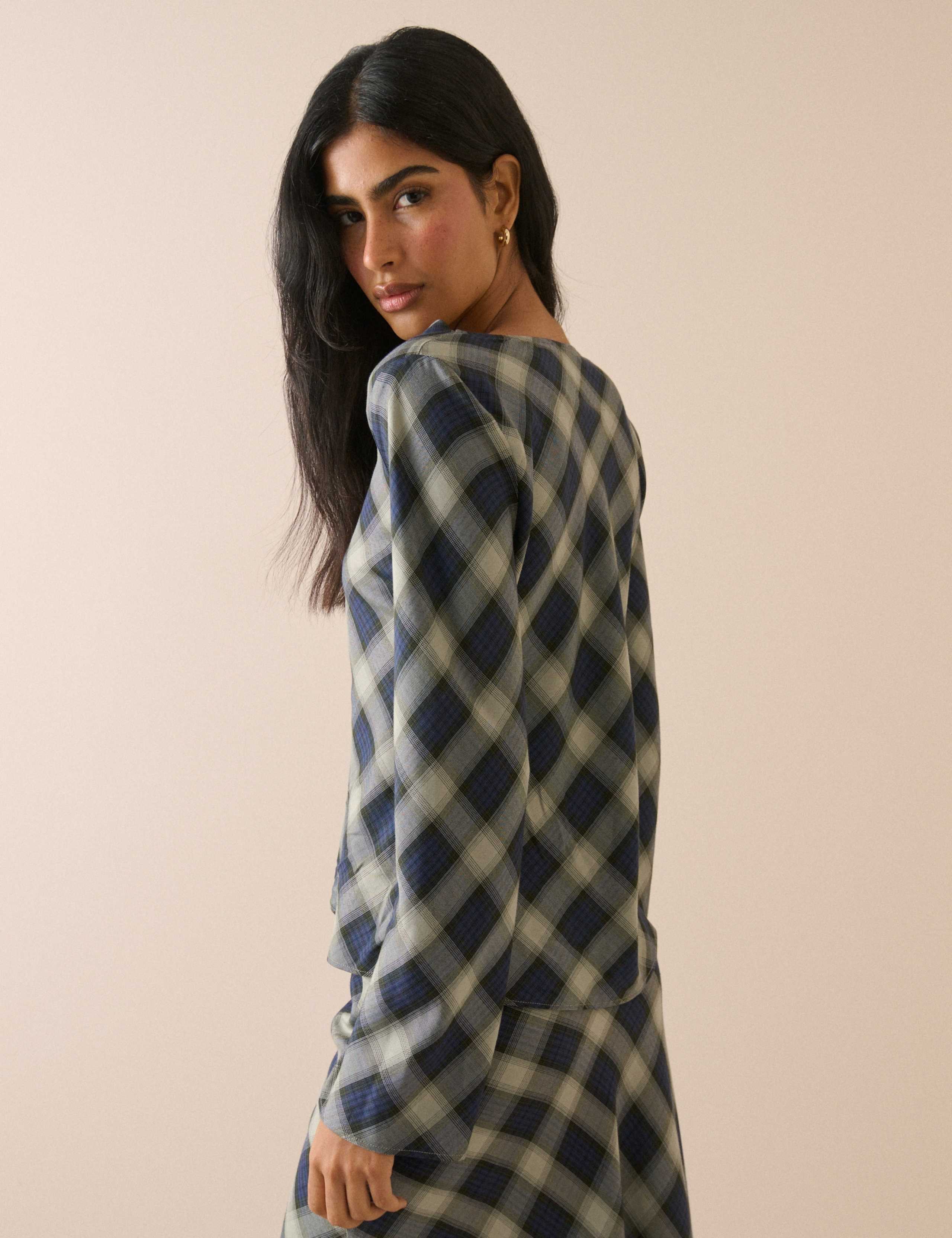 Checked Cowl Neck Blouse 2 of 5