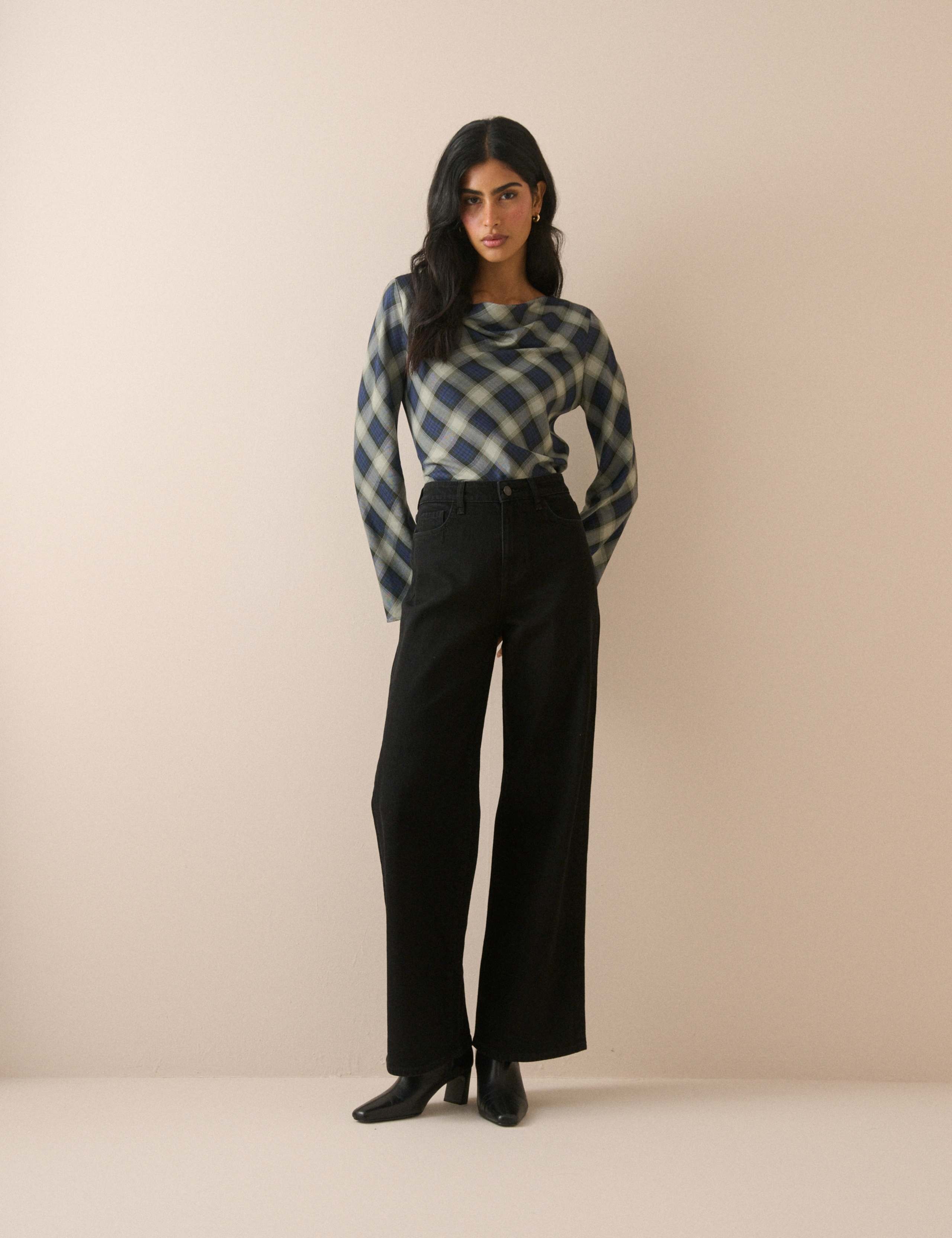 Checked Cowl Neck Blouse 3 of 5
