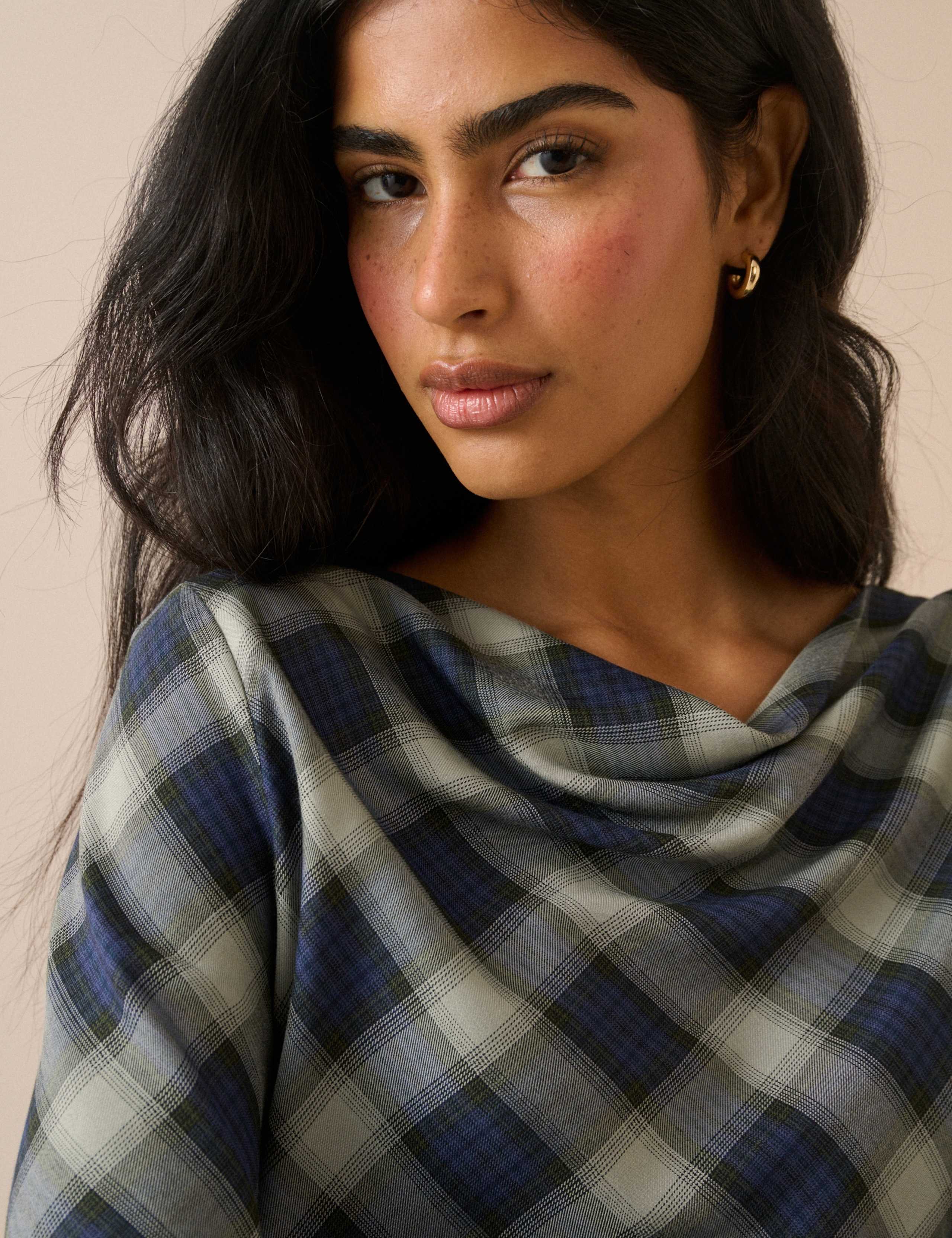 Checked Cowl Neck Blouse 5 of 5