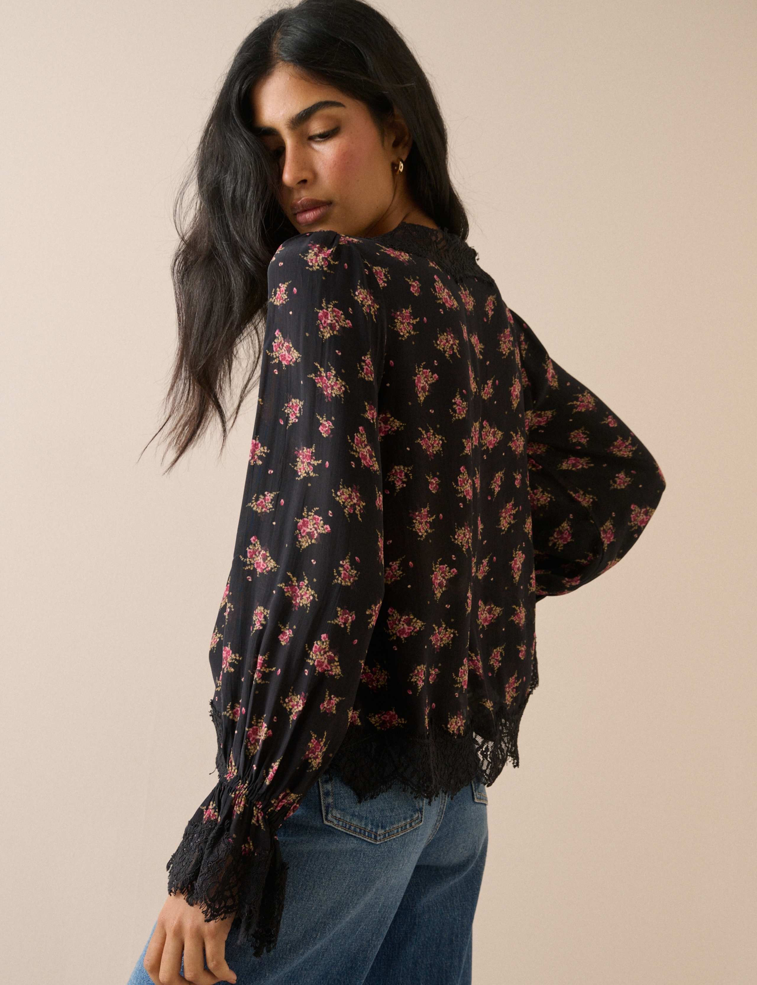 Floral V-Neck Lace Detail Blouse 2 of 5