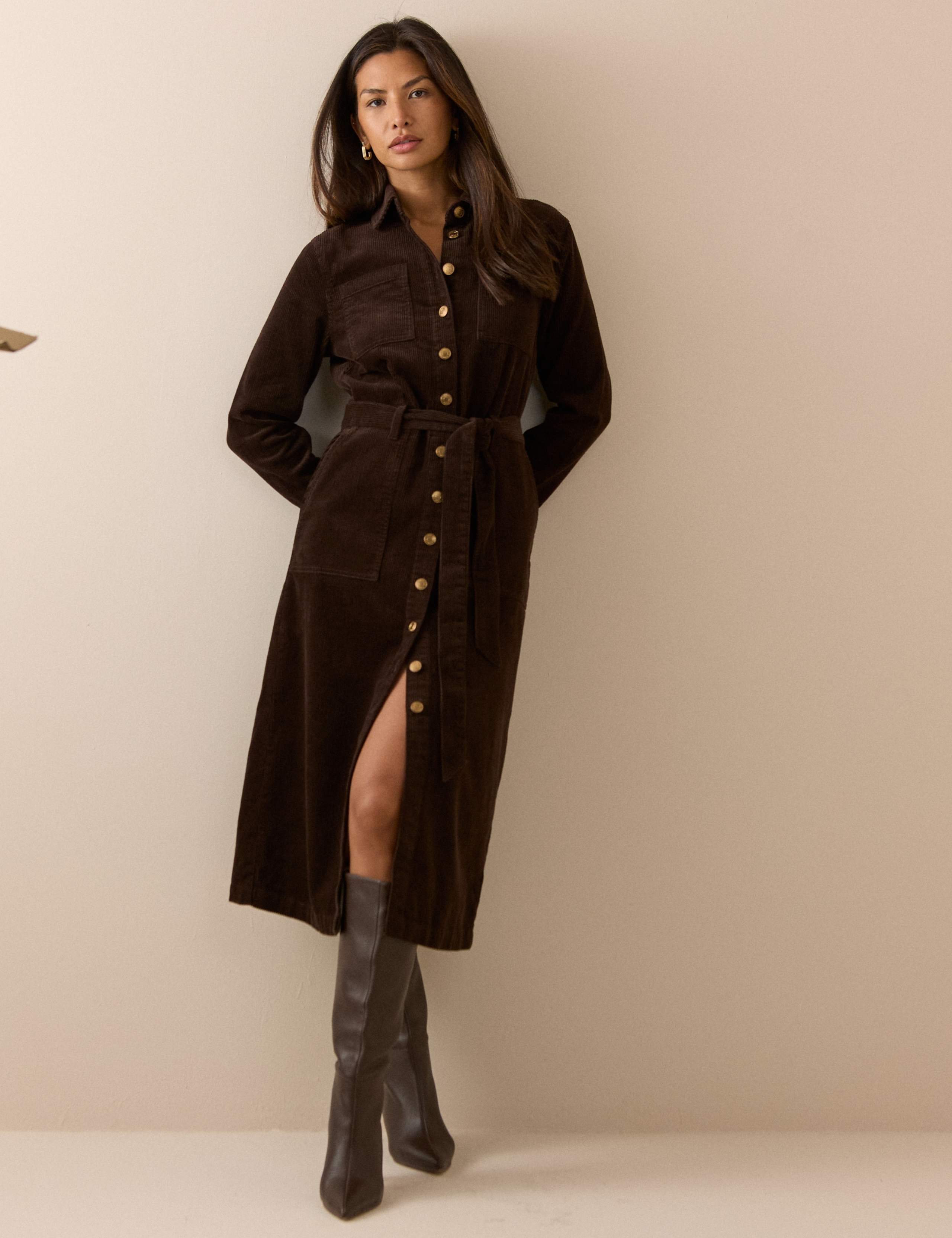 Cord Belted Midi Shirt Dress 2 of 6